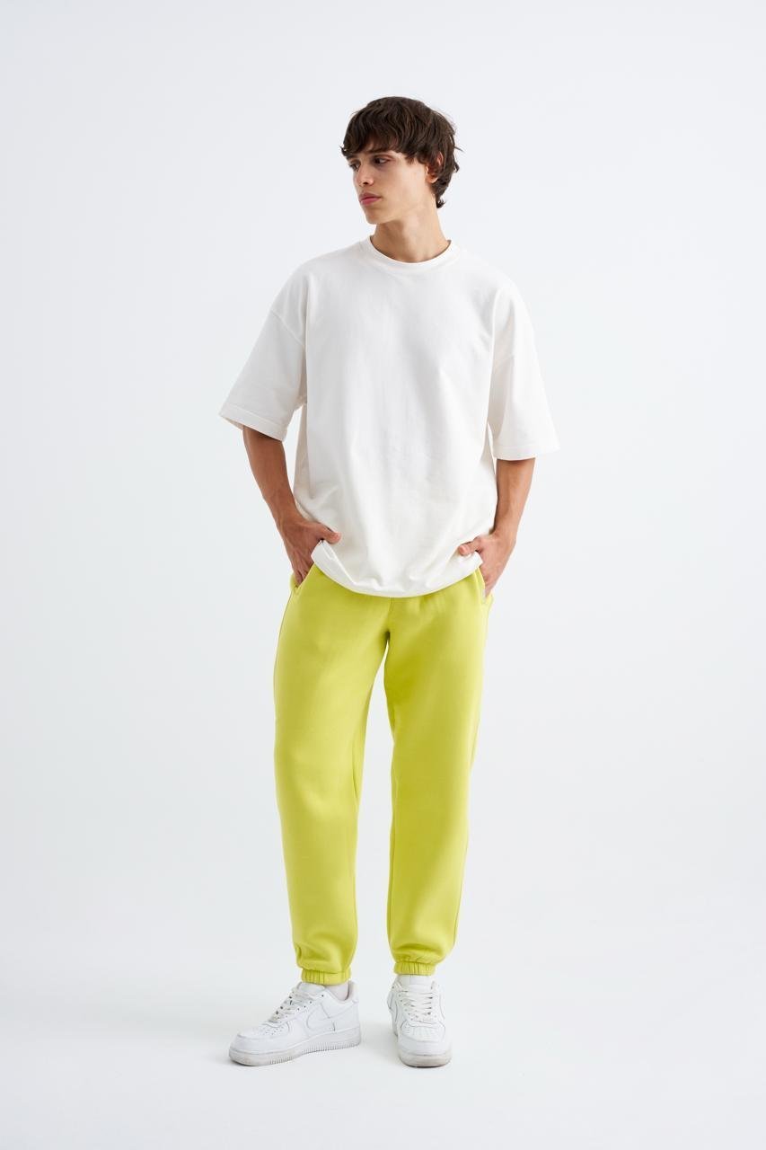 Erkek Relaxed Jogger Basic Eşofman Altı Neon Sarı