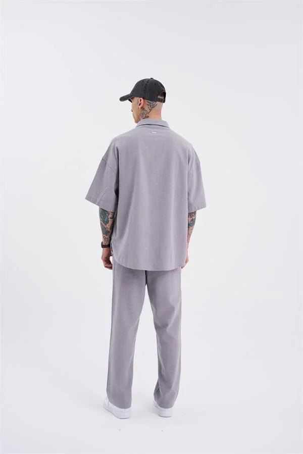 Erkek Relaxed Keten Pantolon Gri