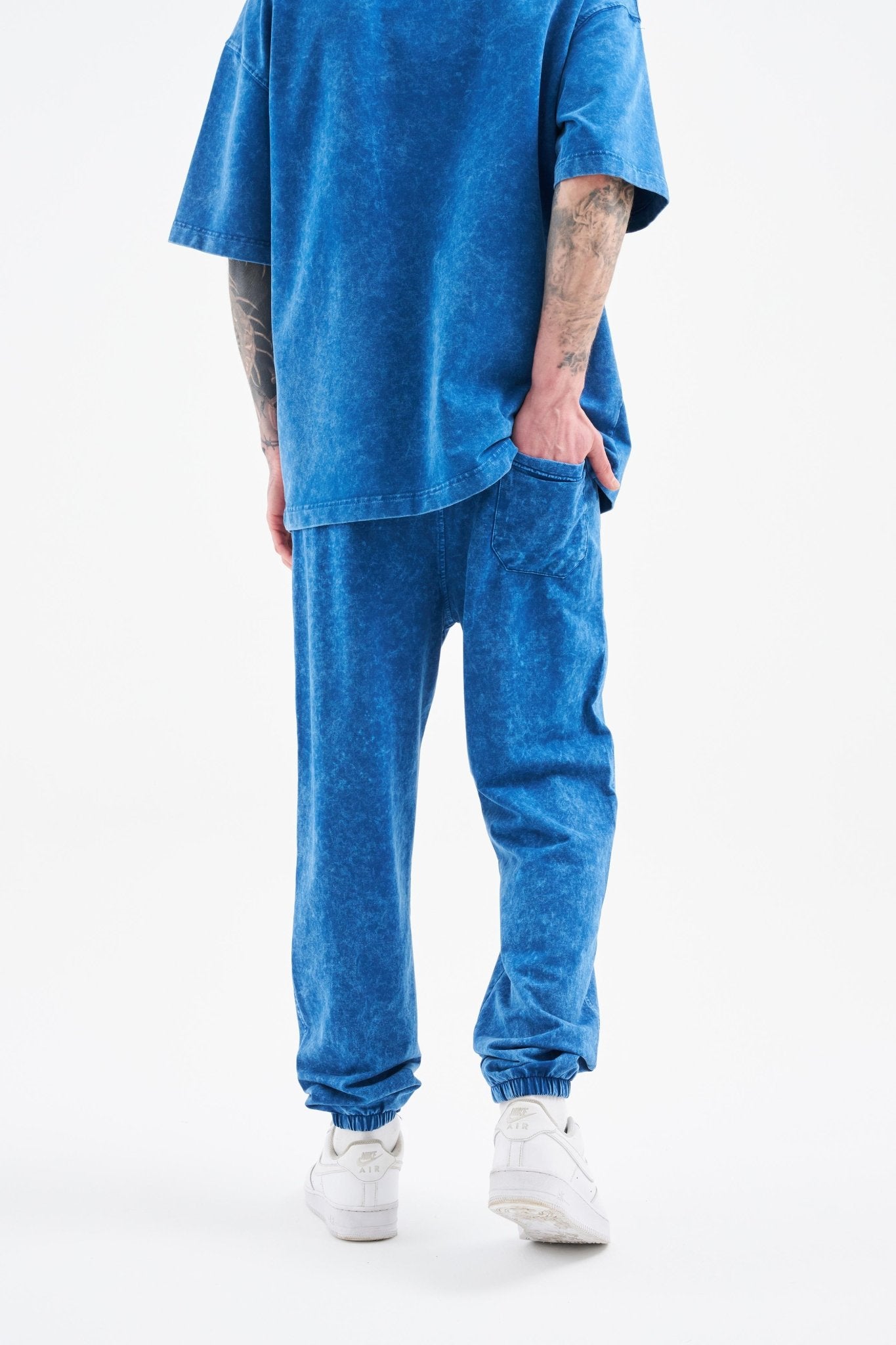 Erkek Relaxed Yıkamalı Eşofman Altı Indigo Efektli