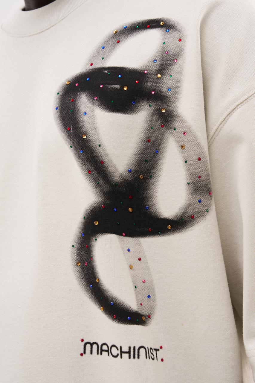 Erkek Rhinestone and Abstract Printed Oversize Tişört Uzay Grisi