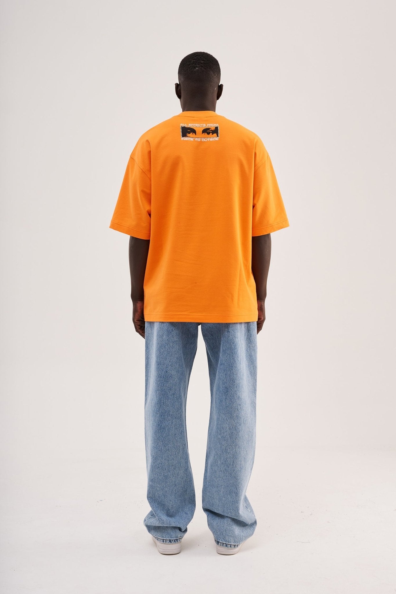 Erkek Rhinestone and Printed Oversize Tişört Elektrik - Turuncu