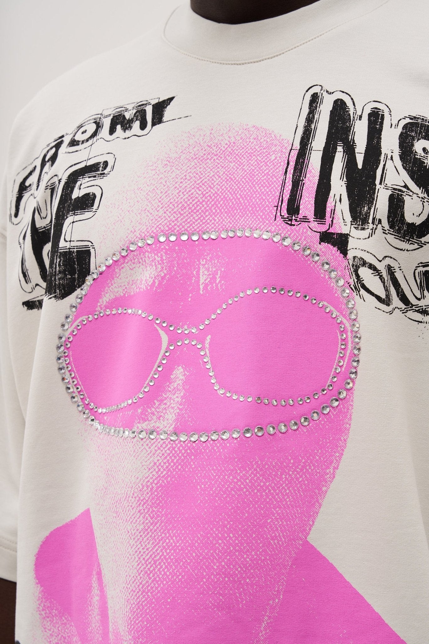 Erkek Rhinestone and Printed Oversize Tişört Uzay Grisi