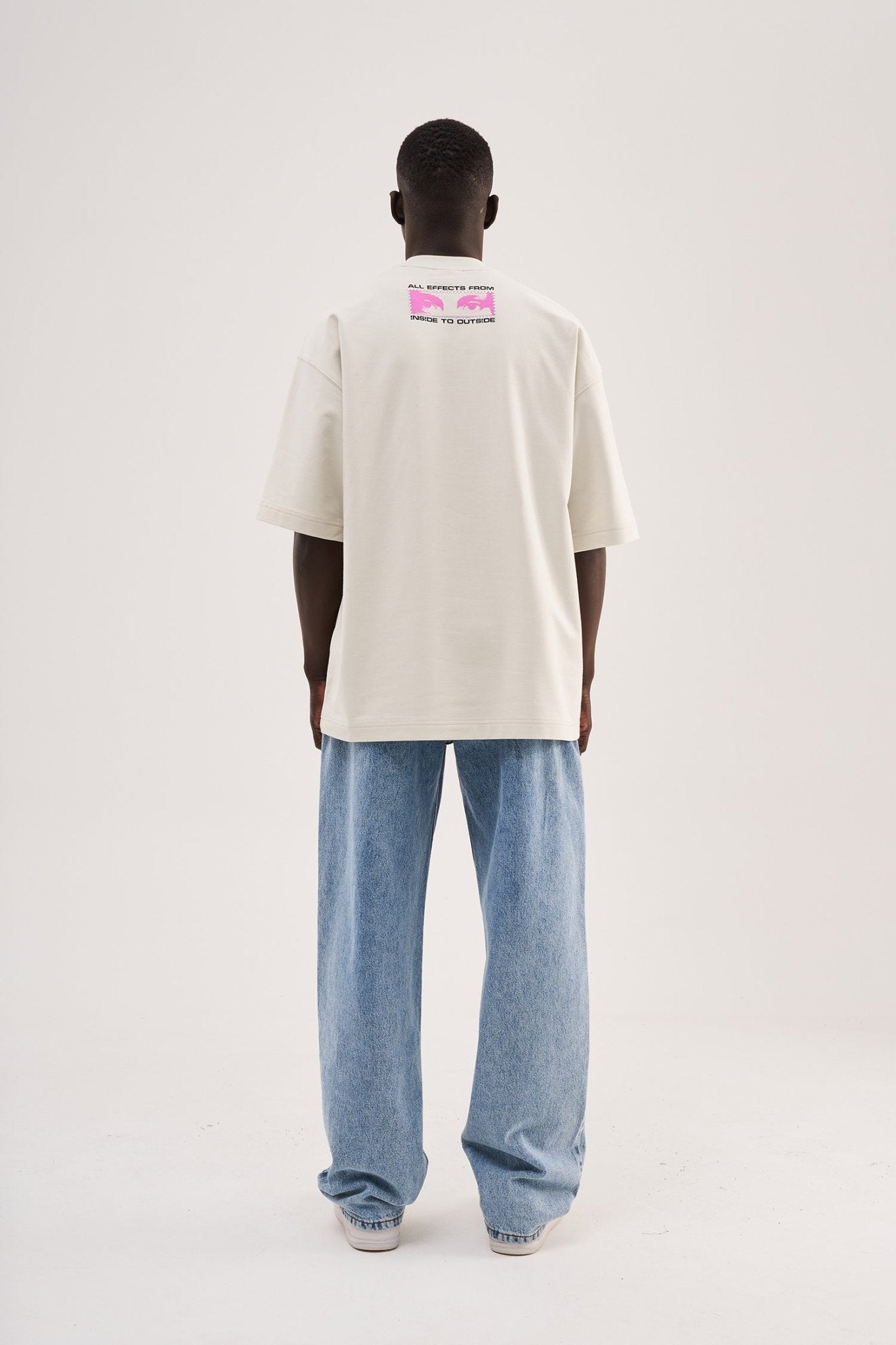 Erkek Rhinestone and Printed Oversize Tişört Uzay Grisi