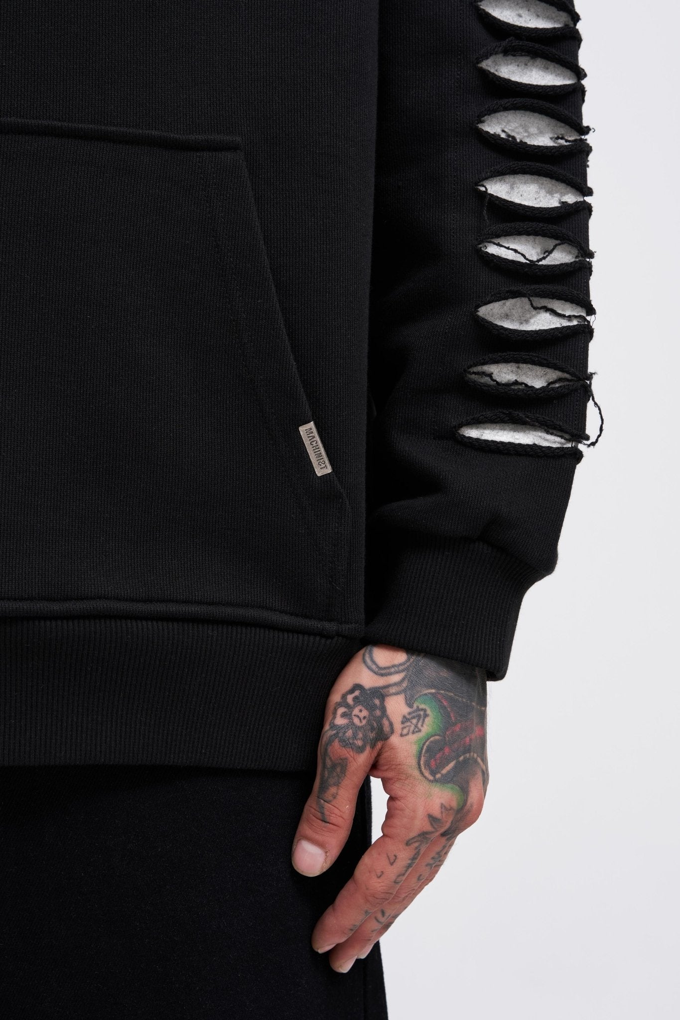 Erkek Rıpped Effects Sleeves Kapüşonlu Sweatshirt Siyah
