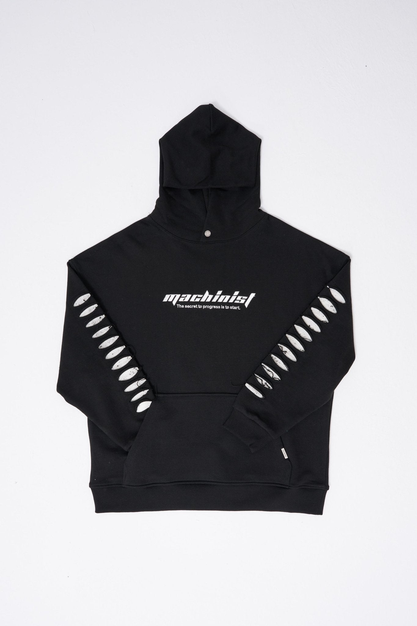 Erkek Rıpped Effects Sleeves Kapüşonlu Sweatshirt Siyah