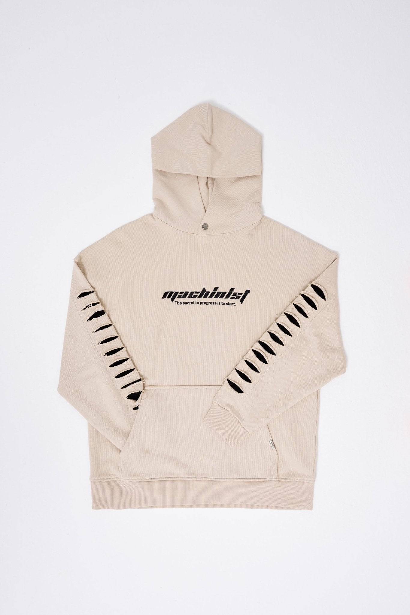 Erkek Rıpped Effects Sleeves Kapüşonlu Sweatshirt Açık Bej