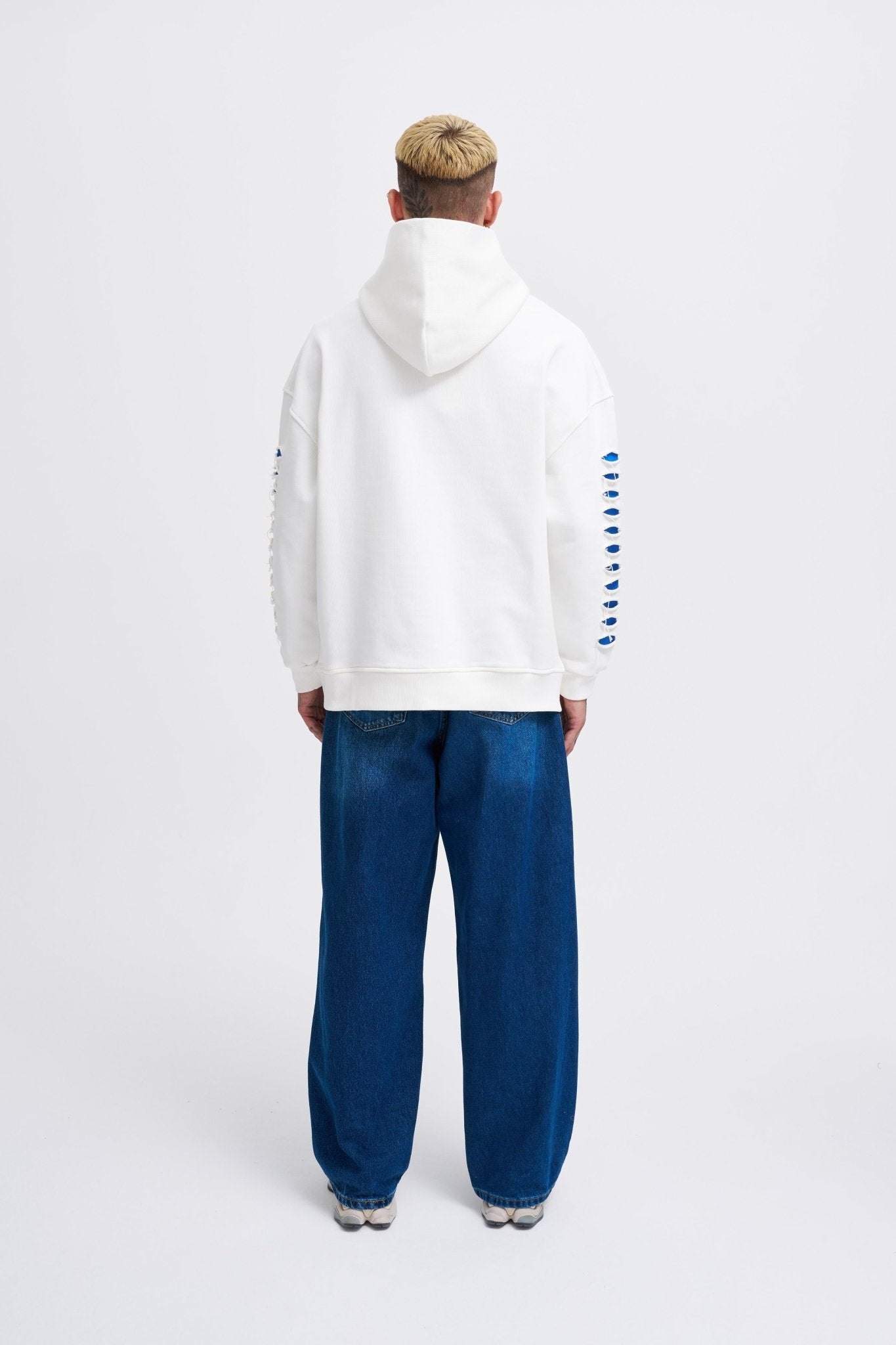 Erkek Rıpped Effects Sleeves Kapüşonlu Sweatshirt Ekru