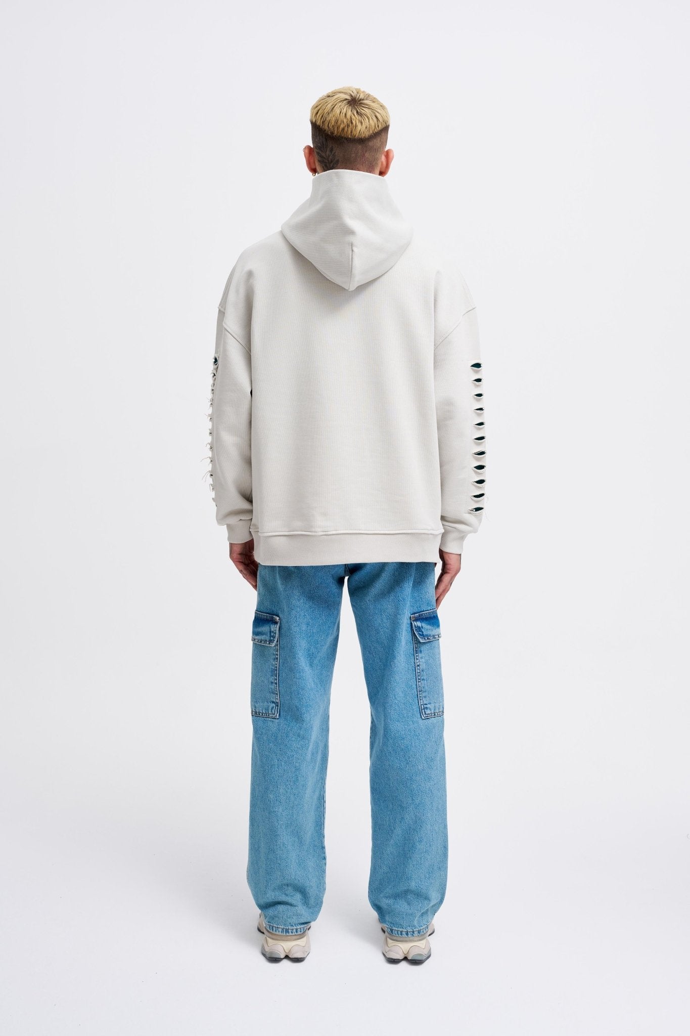 Erkek Rıpped Effects Sleeves Kapüşonlu Sweatshirt Uzay Grisi