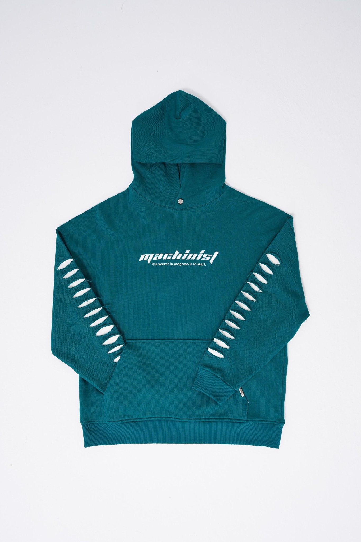 Erkek Rıpped Effects Sleeves Kapüşonlu Sweatshirt Yağ Yeşili