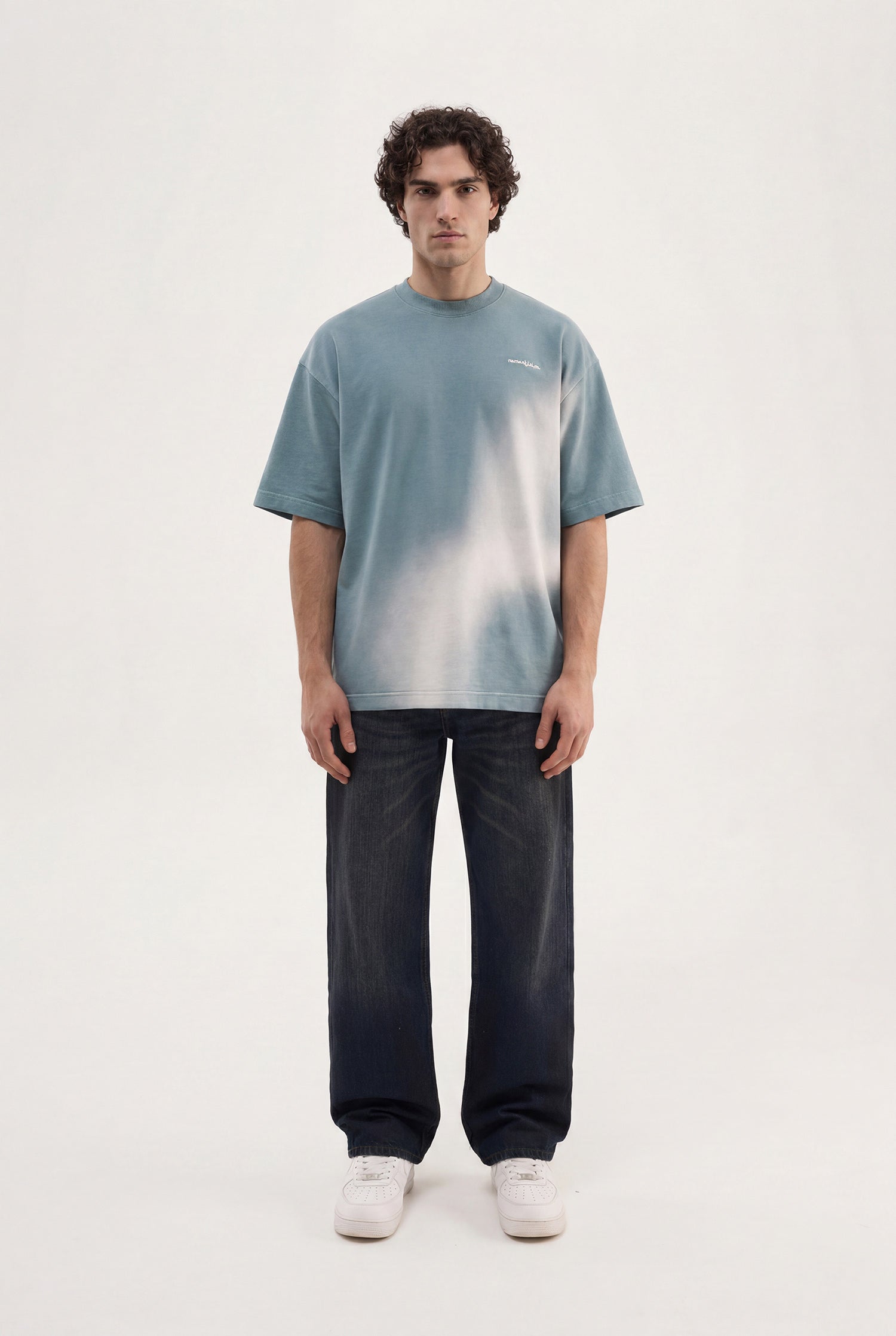 Erkek Romanticism Baskılı Yıkamalı Oversize Tişört Gri-4