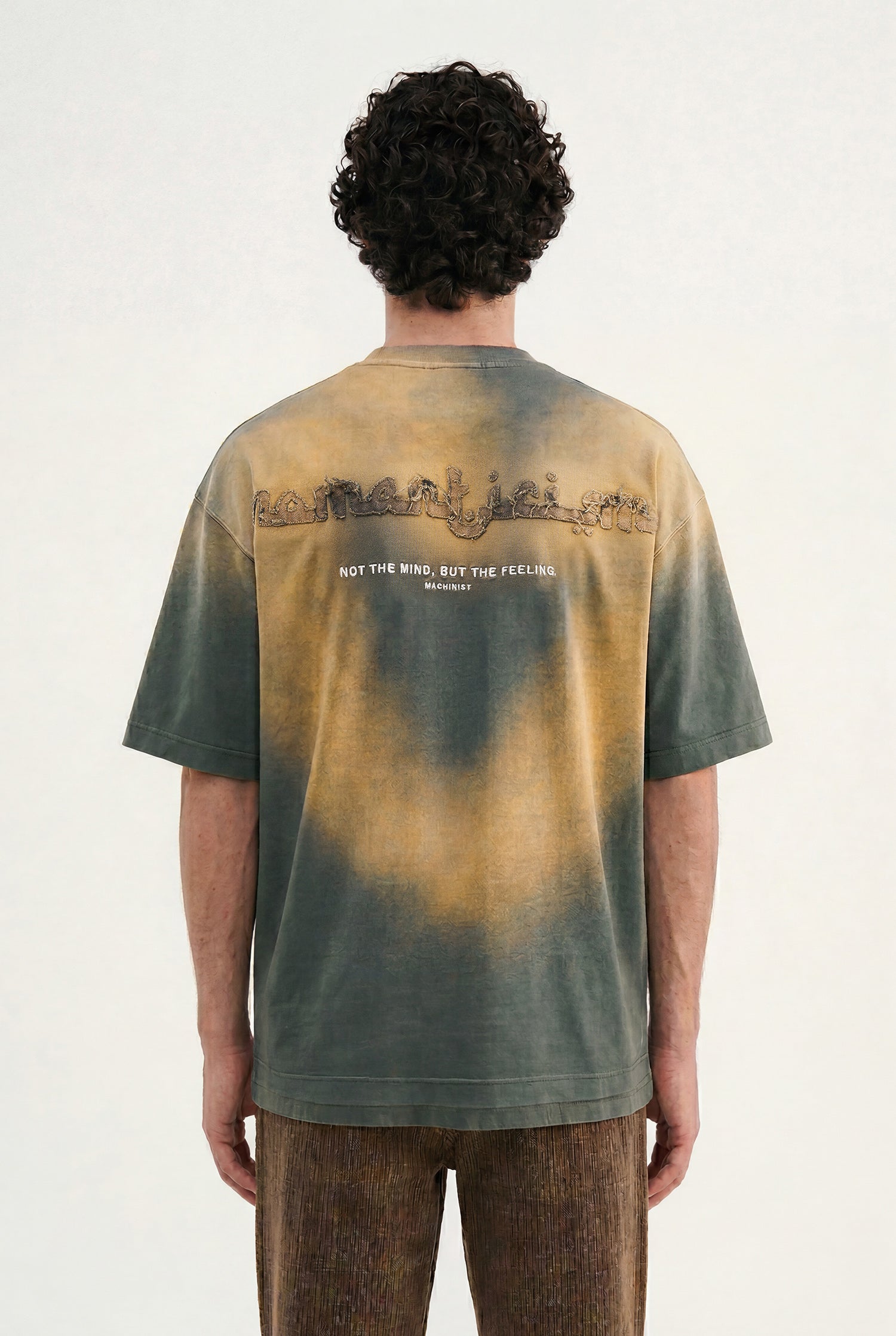 Erkek Romanticism Baskılı Yıkamalı Oversize Tişört Haki-3
