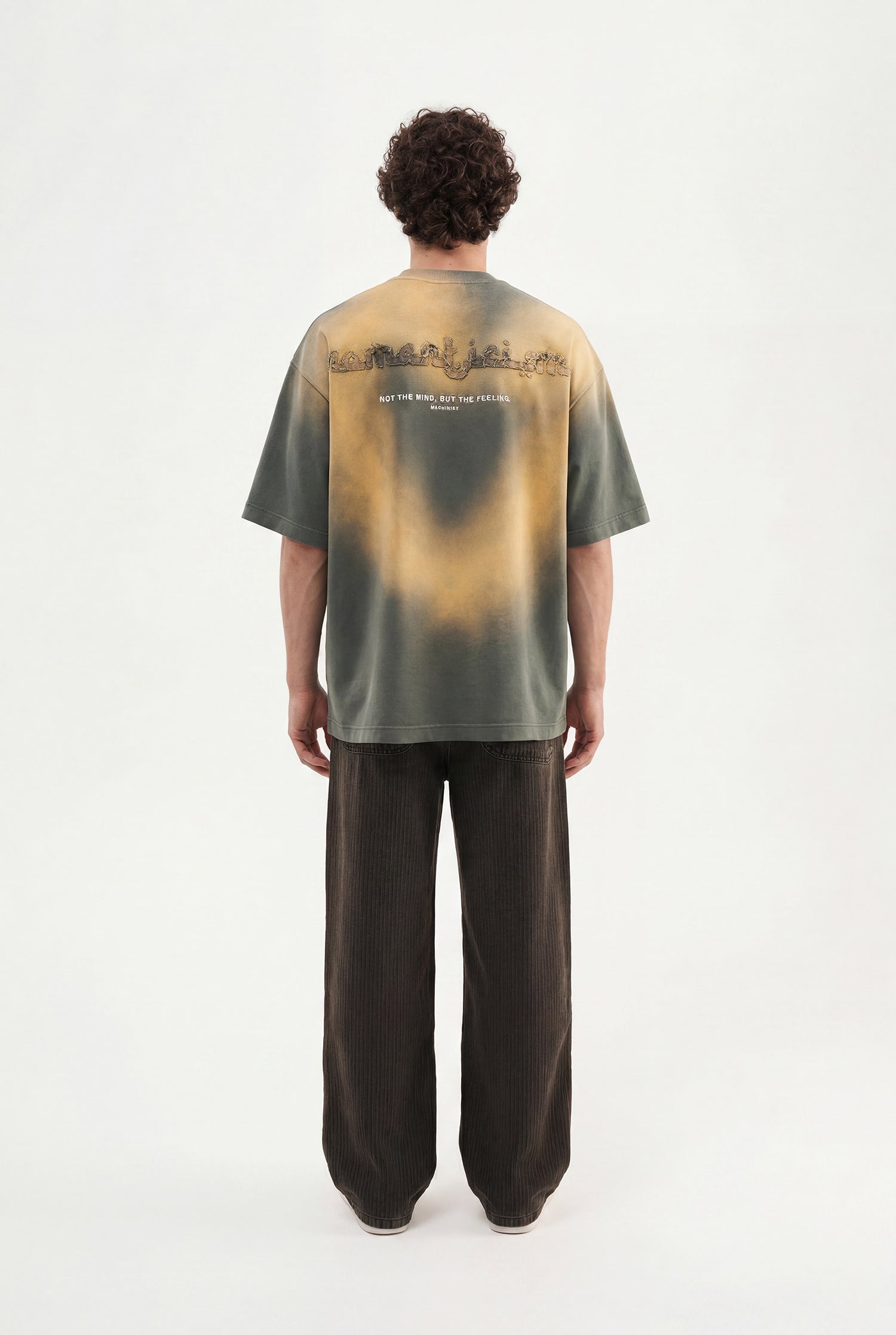 Erkek Romanticism Baskılı Yıkamalı Oversize Tişört Haki-5