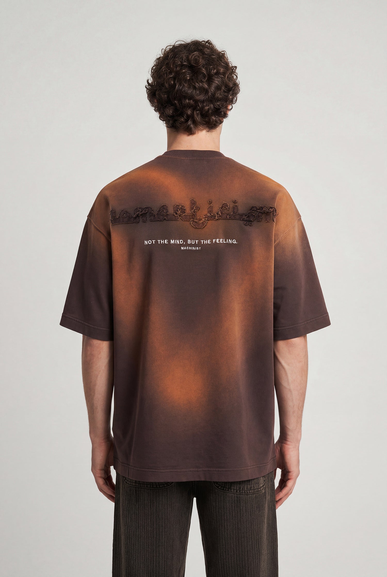Erkek Romanticism Baskılı Yıkamalı Oversize Tişört Koyu Kahverengi-3