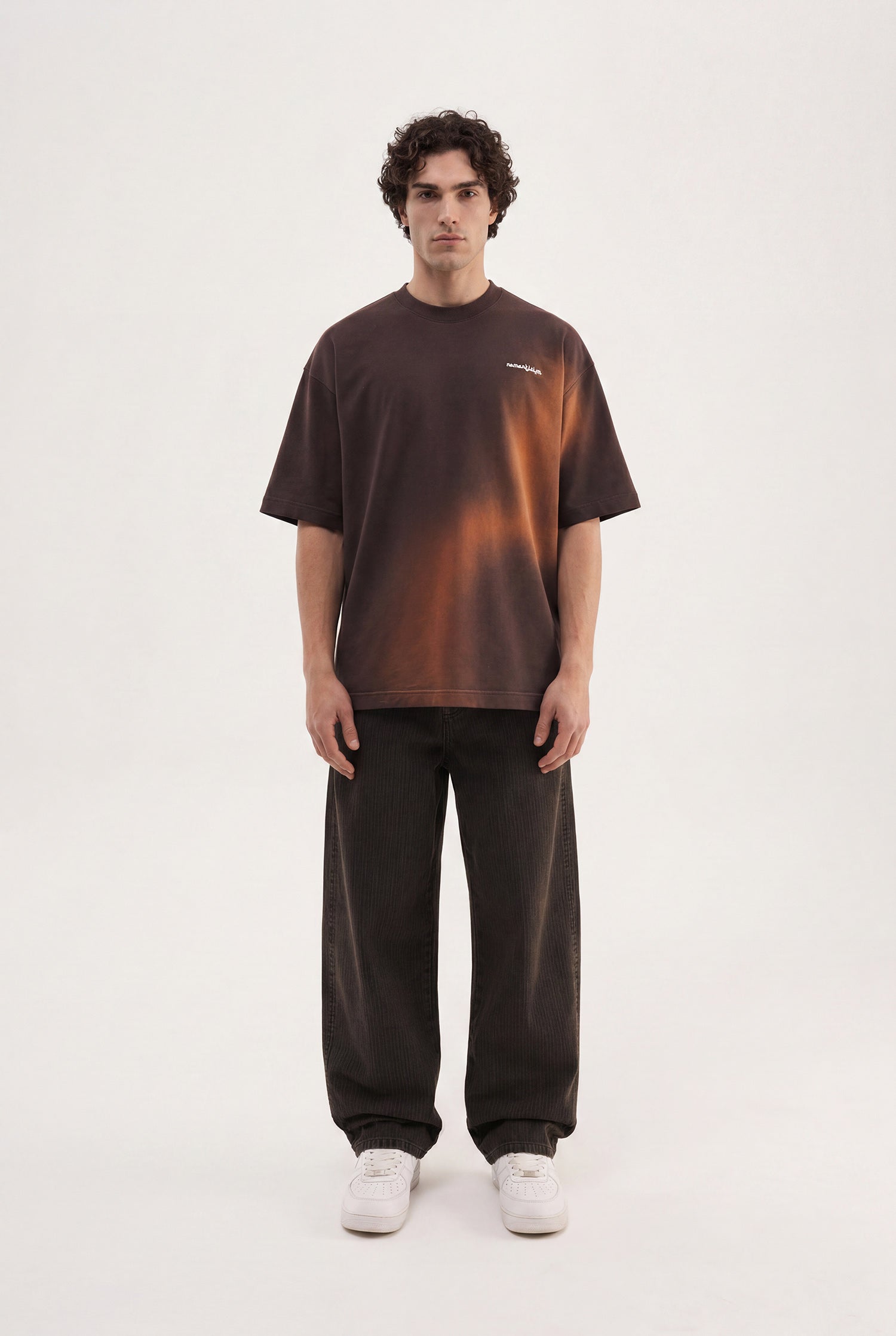 Erkek Romanticism Baskılı Yıkamalı Oversize Tişört Koyu Kahverengi-4