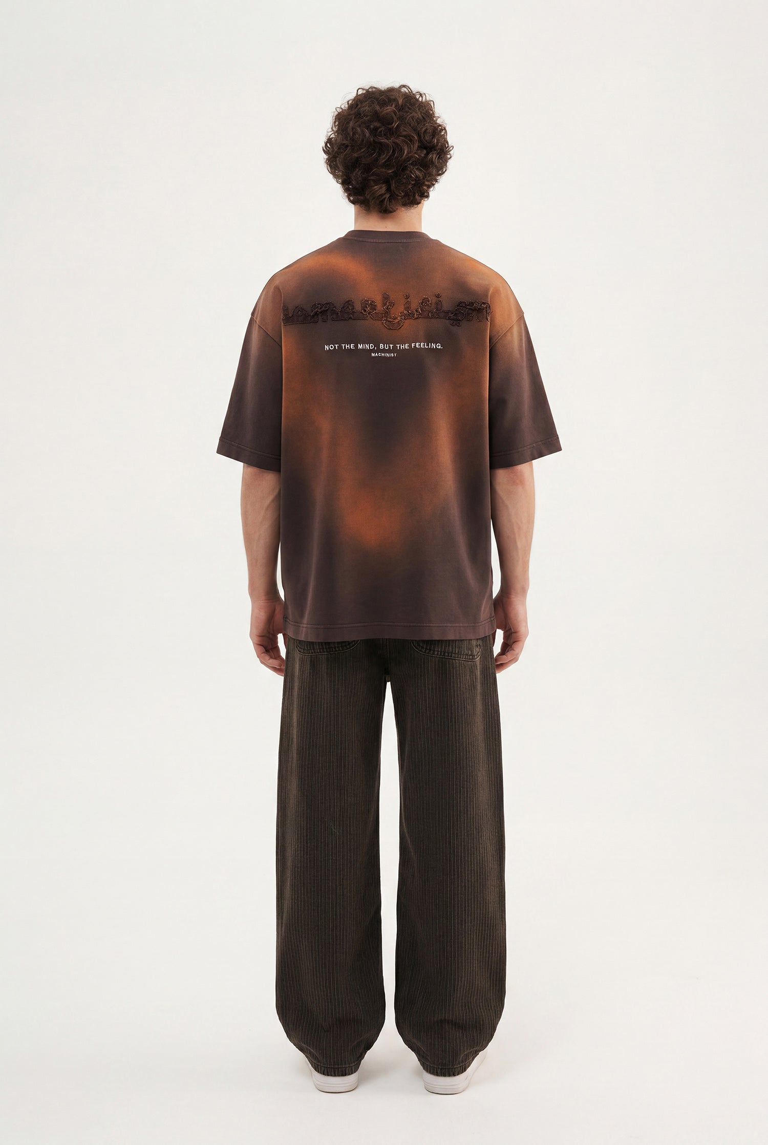 Erkek Romanticism Baskılı Yıkamalı Oversize Tişört Koyu Kahverengi-5