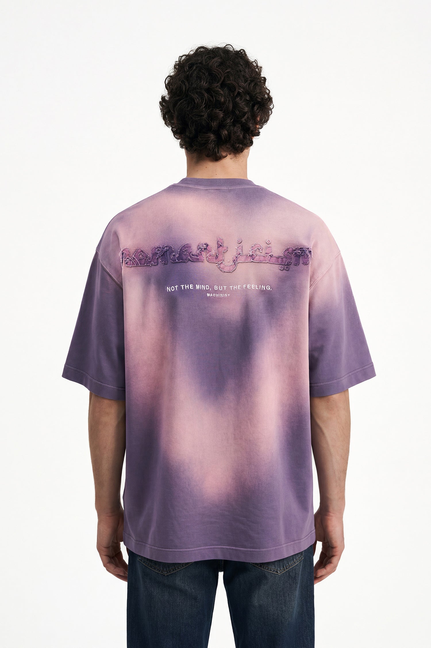 Erkek Romanticism Baskılı Yıkamalı Oversize Tişört Mor-3