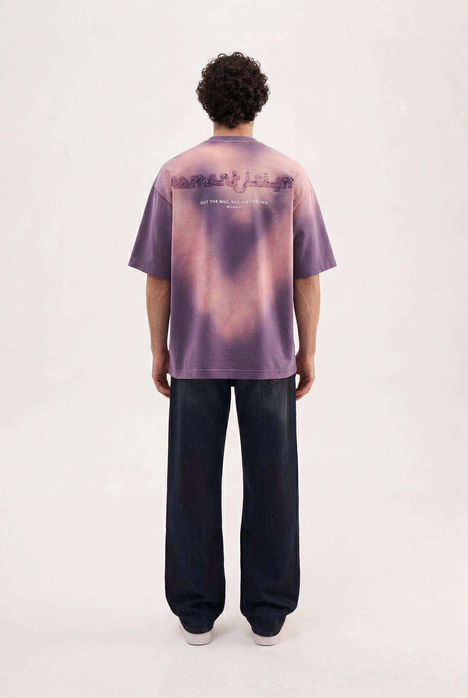 Erkek Romanticism Baskılı Yıkamalı Oversize Tişört Mor-5