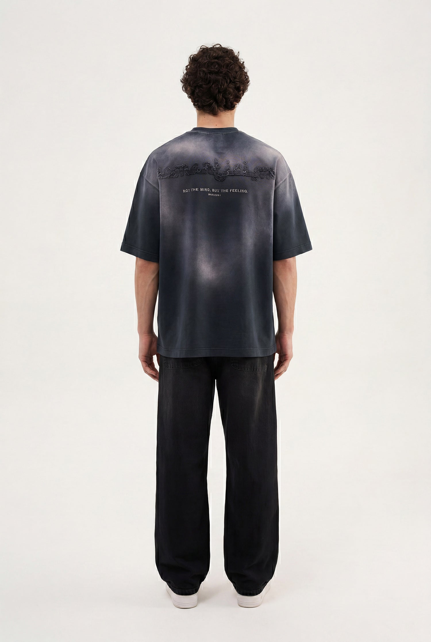 Erkek Romanticism Baskılı Yıkamalı Oversize Tişört Siyah-5