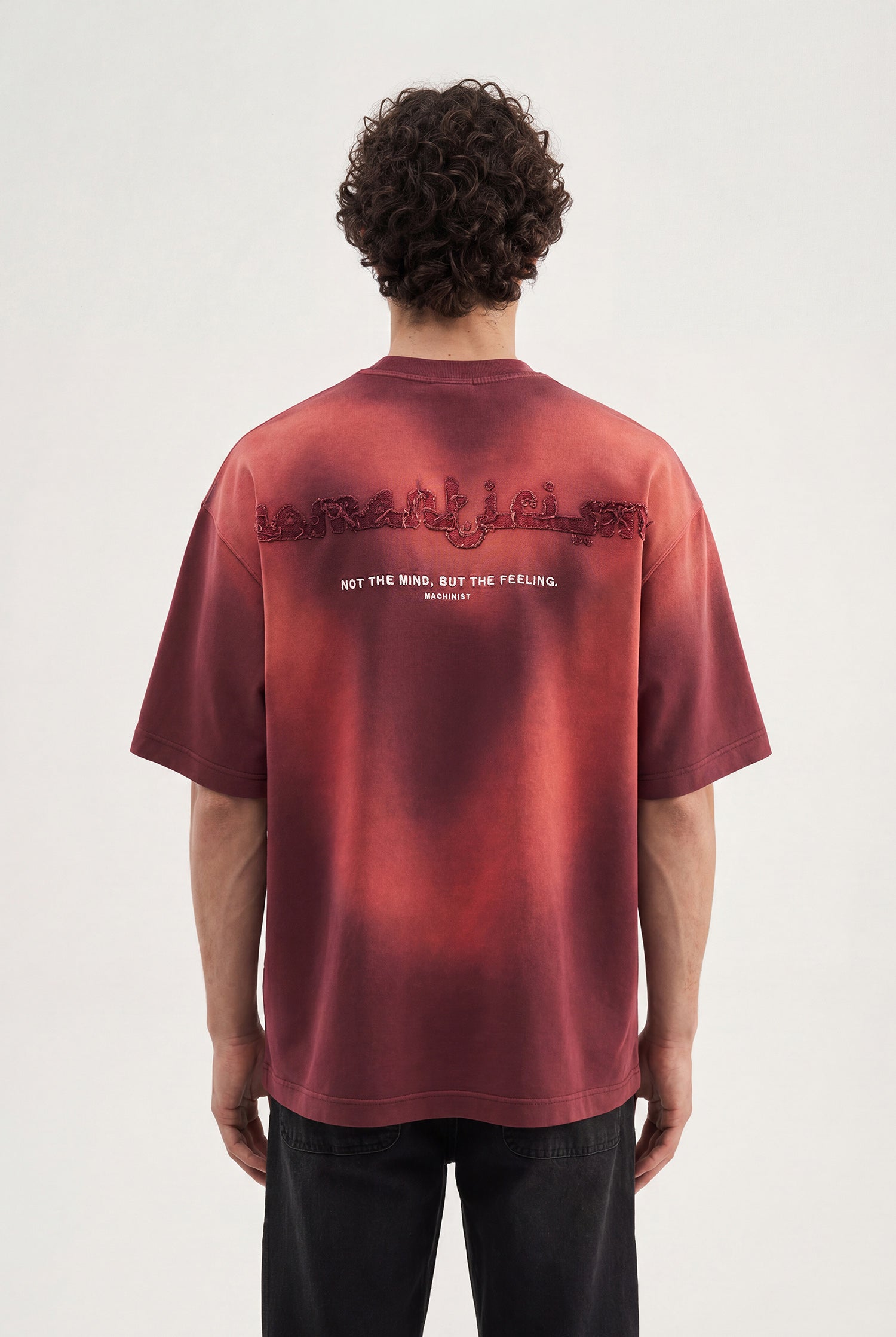 Erkek Romanticism Baskılı Yıkamalı Oversize Tişört Vişne-3