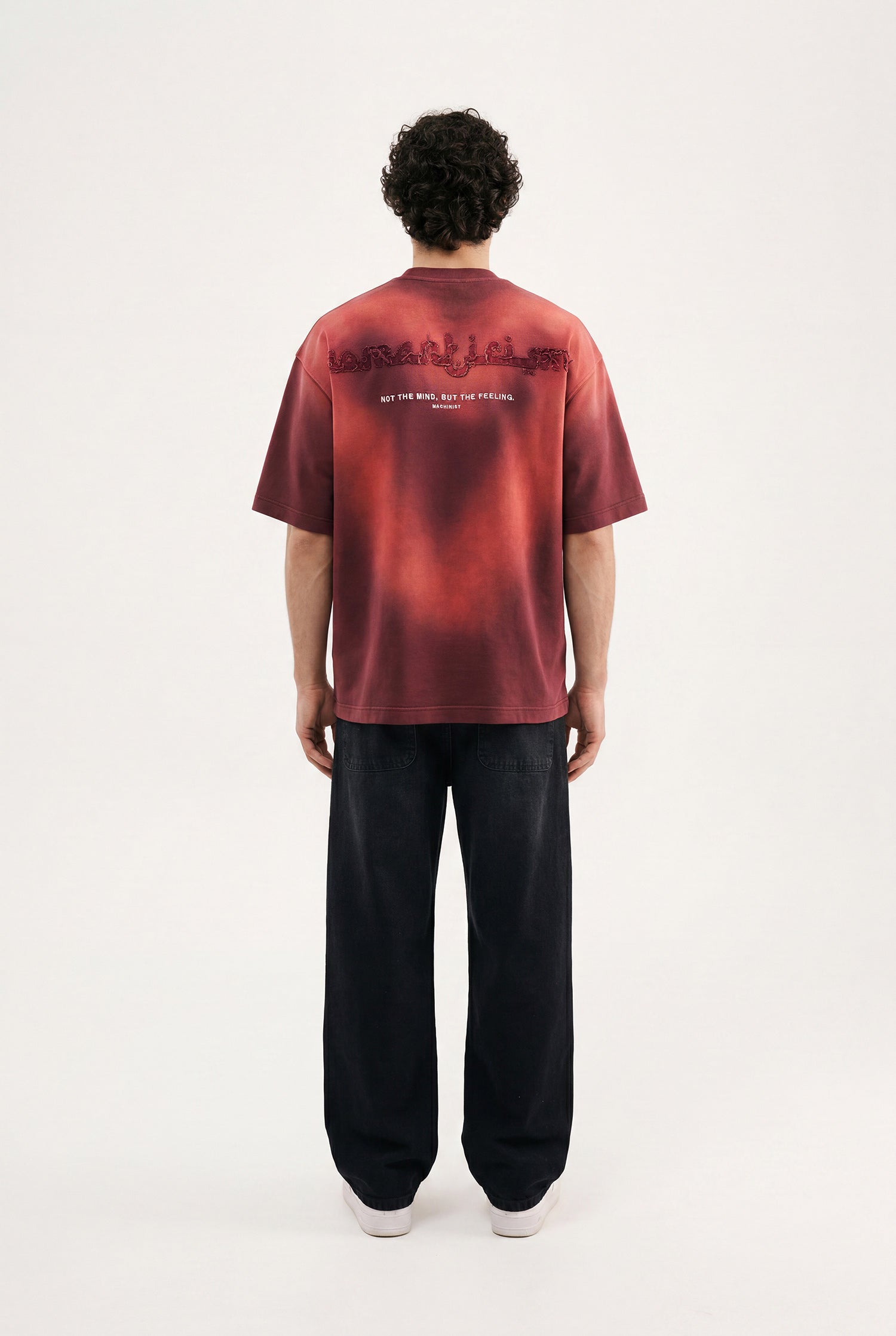 Erkek Romanticism Baskılı Yıkamalı Oversize Tişört Vişne-5