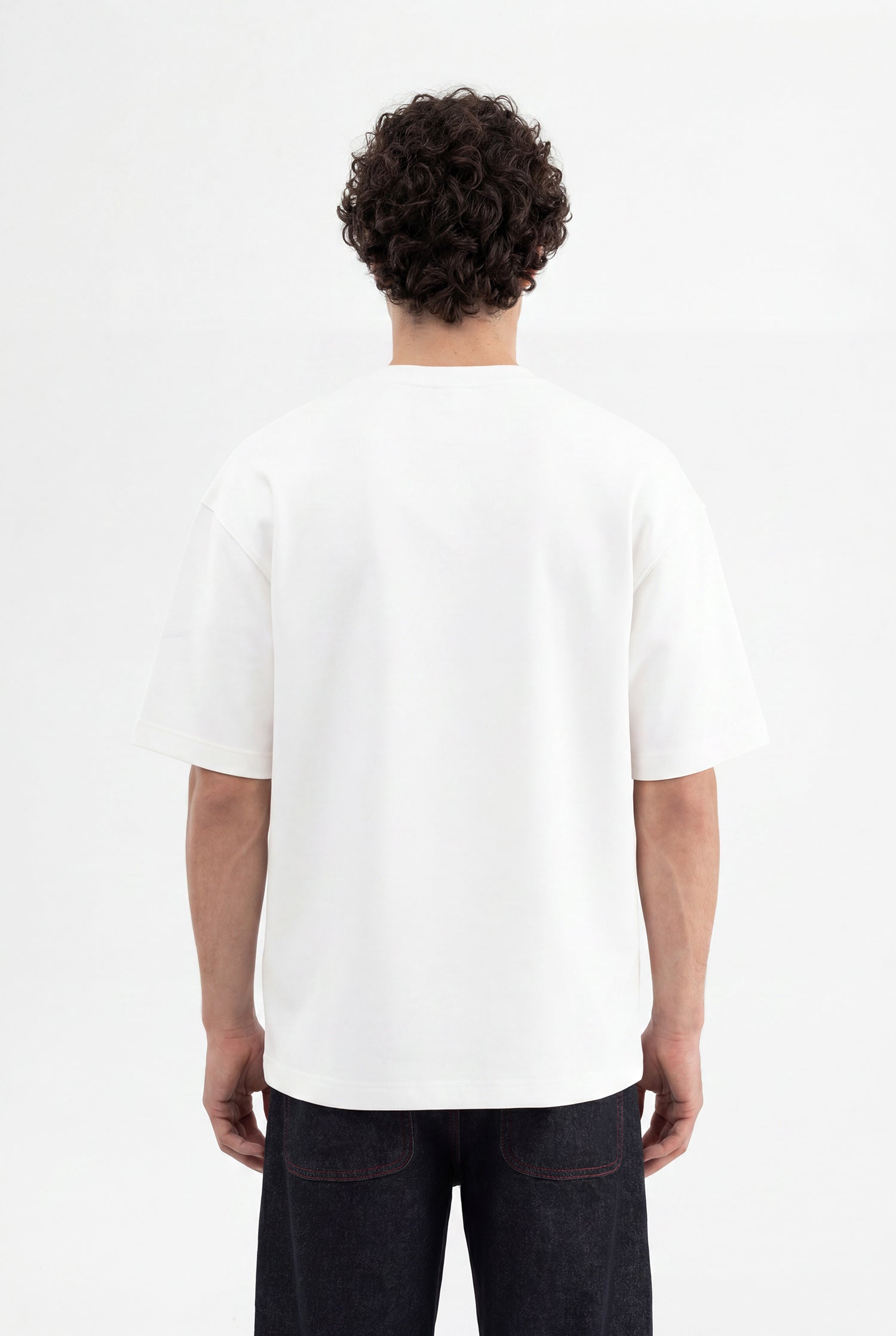 Erkek Seal Baskılı Double Face Oversize Tişört Ekru-4