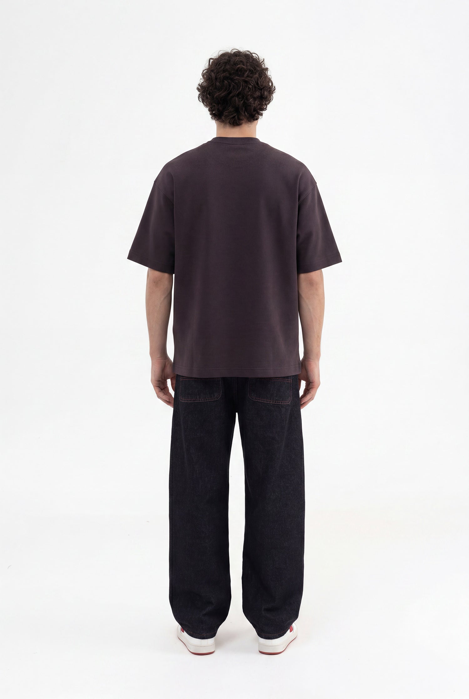 Erkek Seal Baskılı Double Face Oversize Tişört Koyu Kahverengi-6
