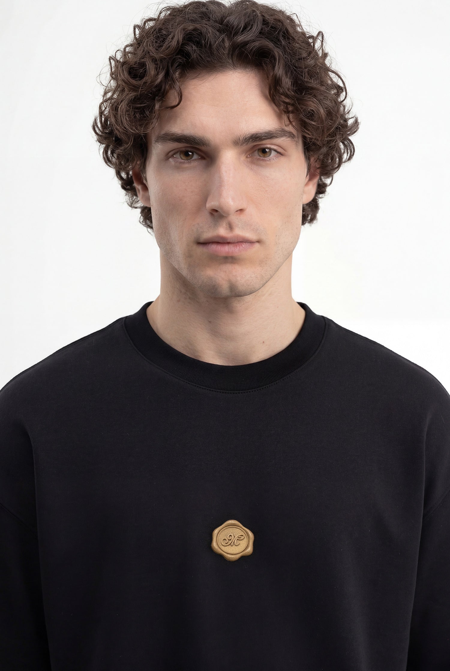 Erkek Seal Baskılı Double Face Oversize Tişört Siyah