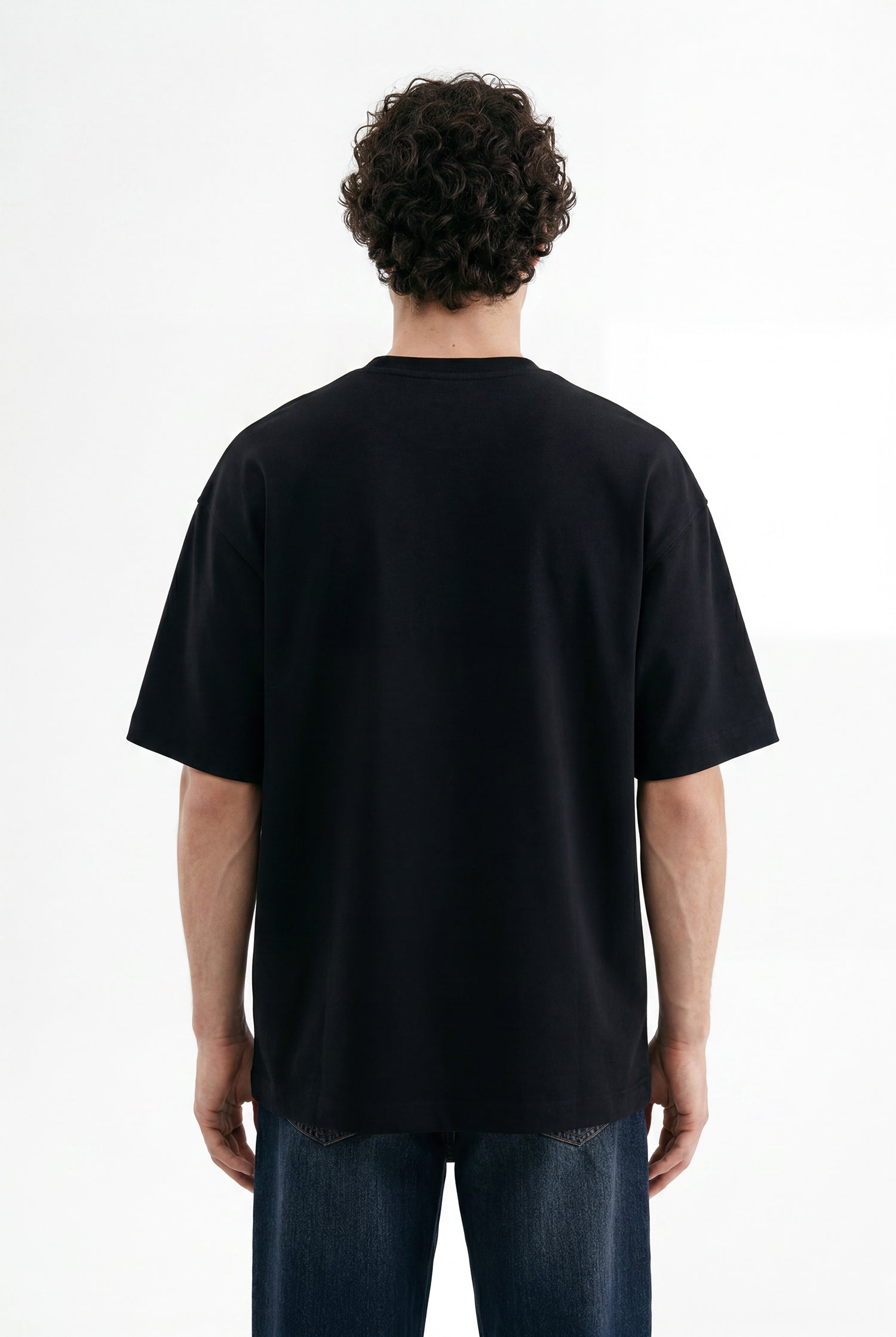 Erkek Seal Baskılı Double Face Oversize Tişört Siyah-3