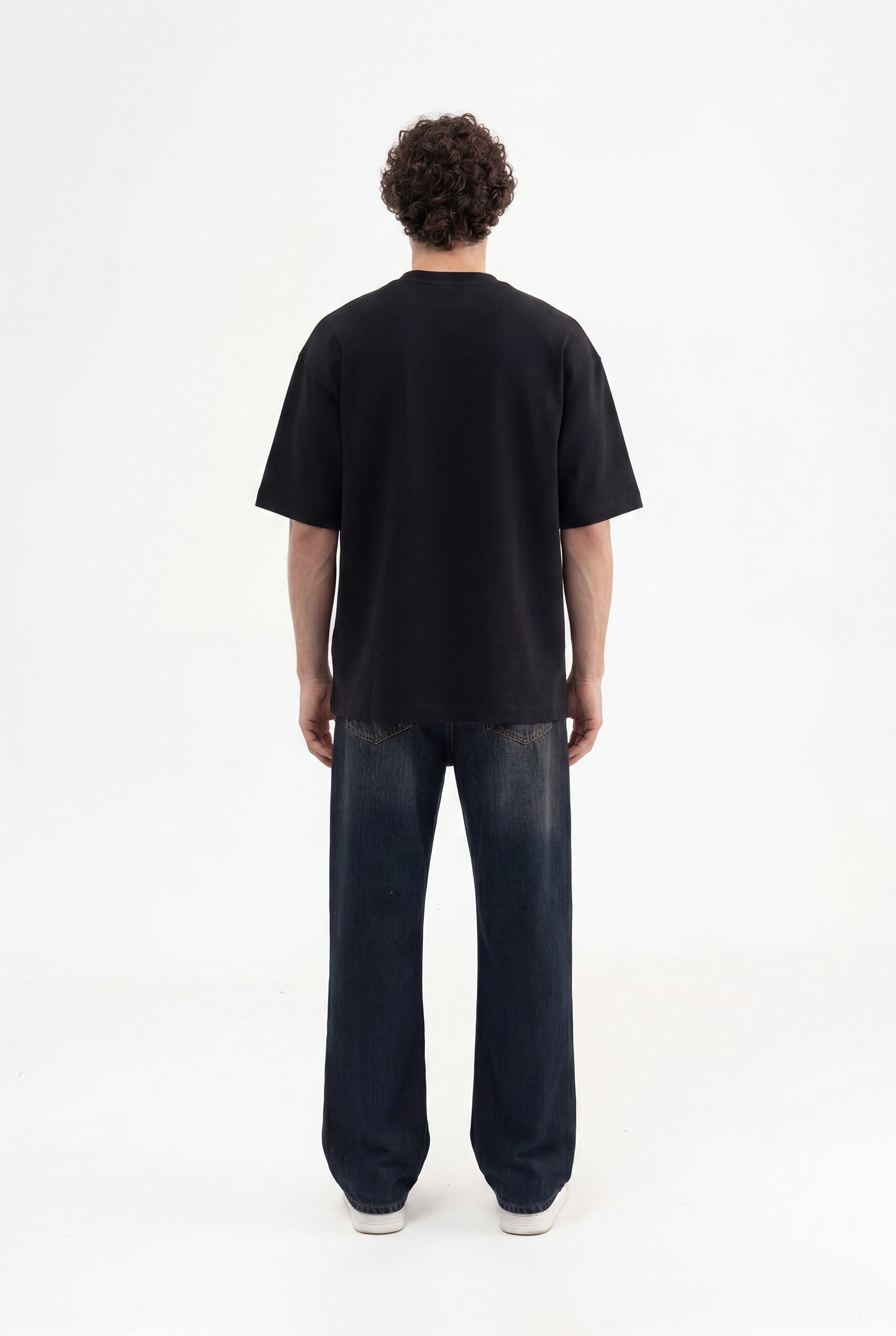 Erkek Seal Baskılı Double Face Oversize Tişört Siyah-6