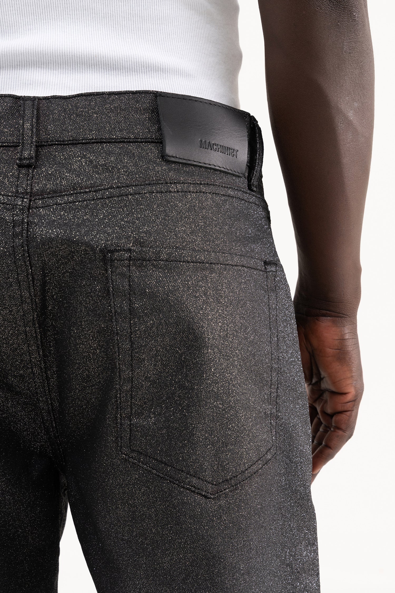 Erkek Simli Kaplama Kumaş Baggy Jean Pantolon Siyah-5
