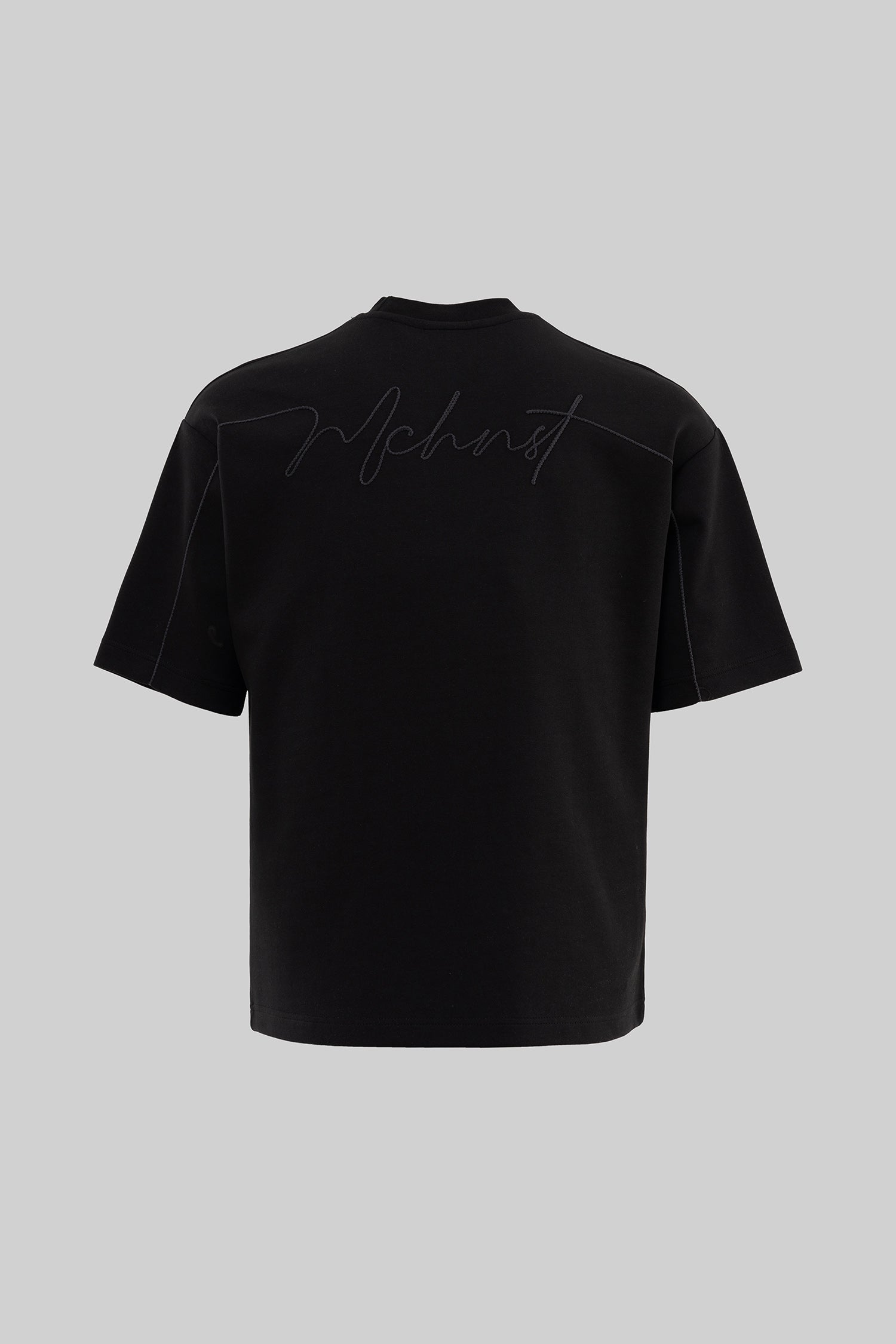 Erkek Slogan Nakışlı Double Face Oversize Tişört Siyah