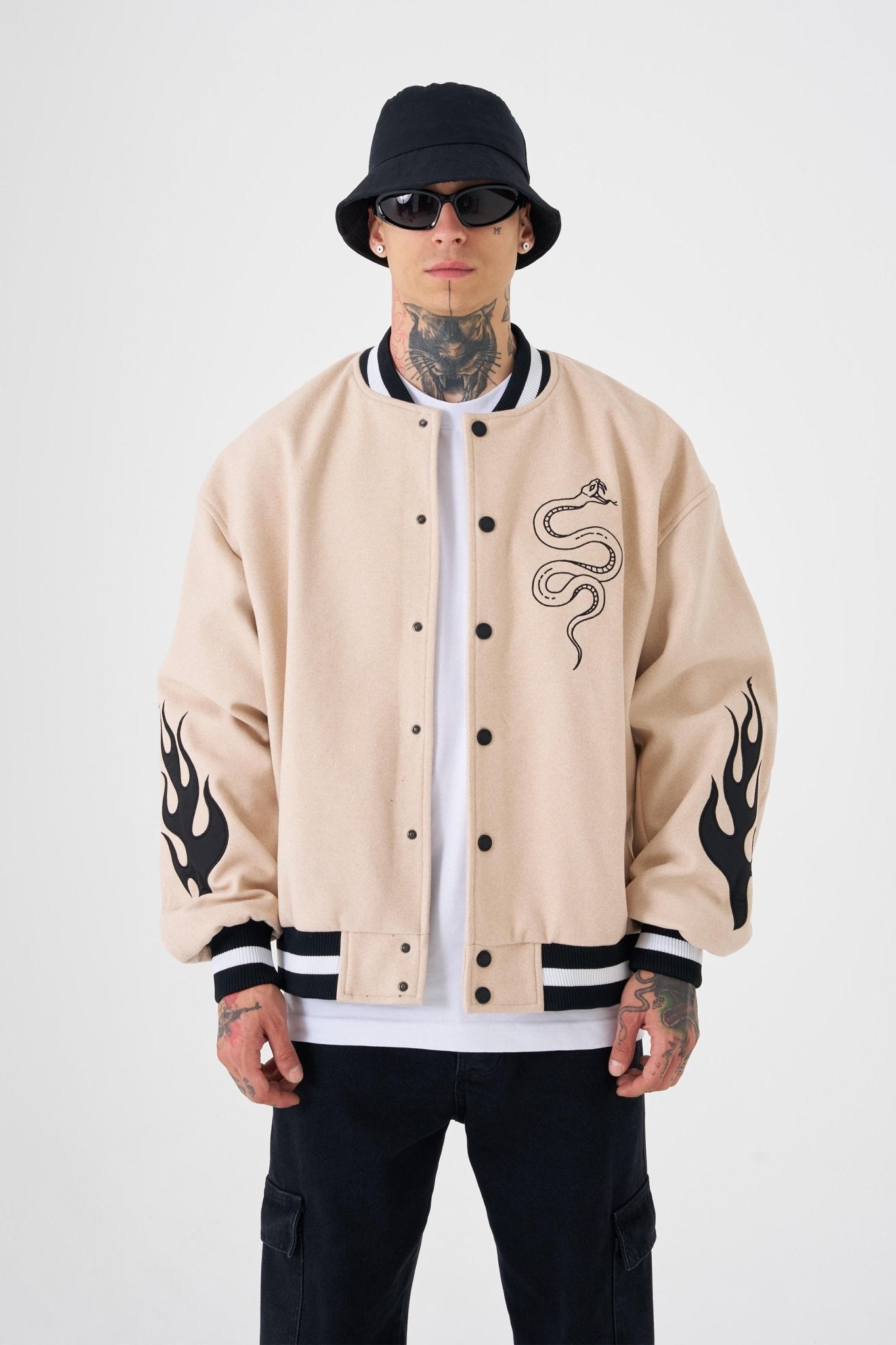 Erkek Snake Oversize Bomber Ceket Bej