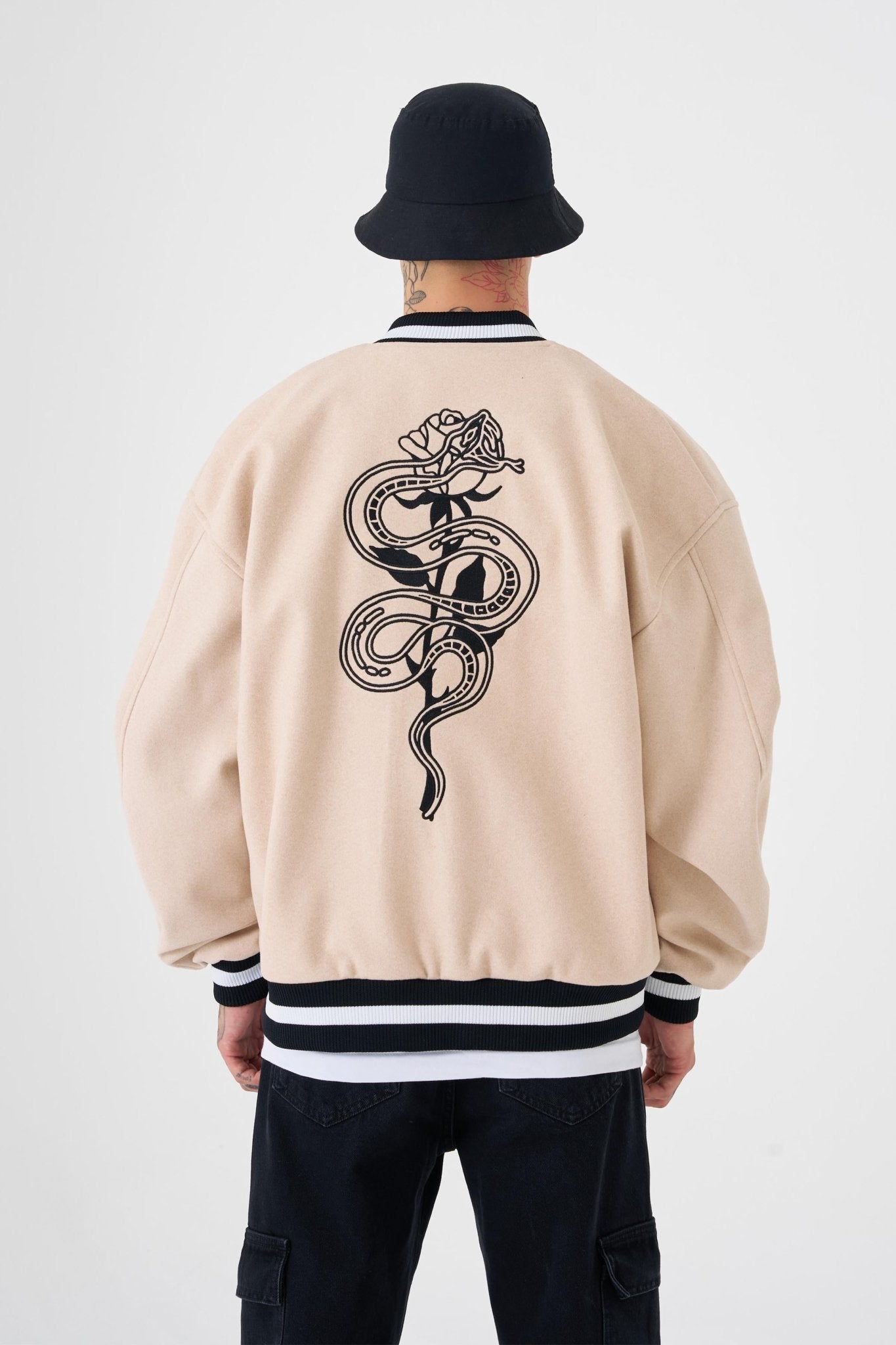 Erkek Snake Oversize Bomber Ceket Bej