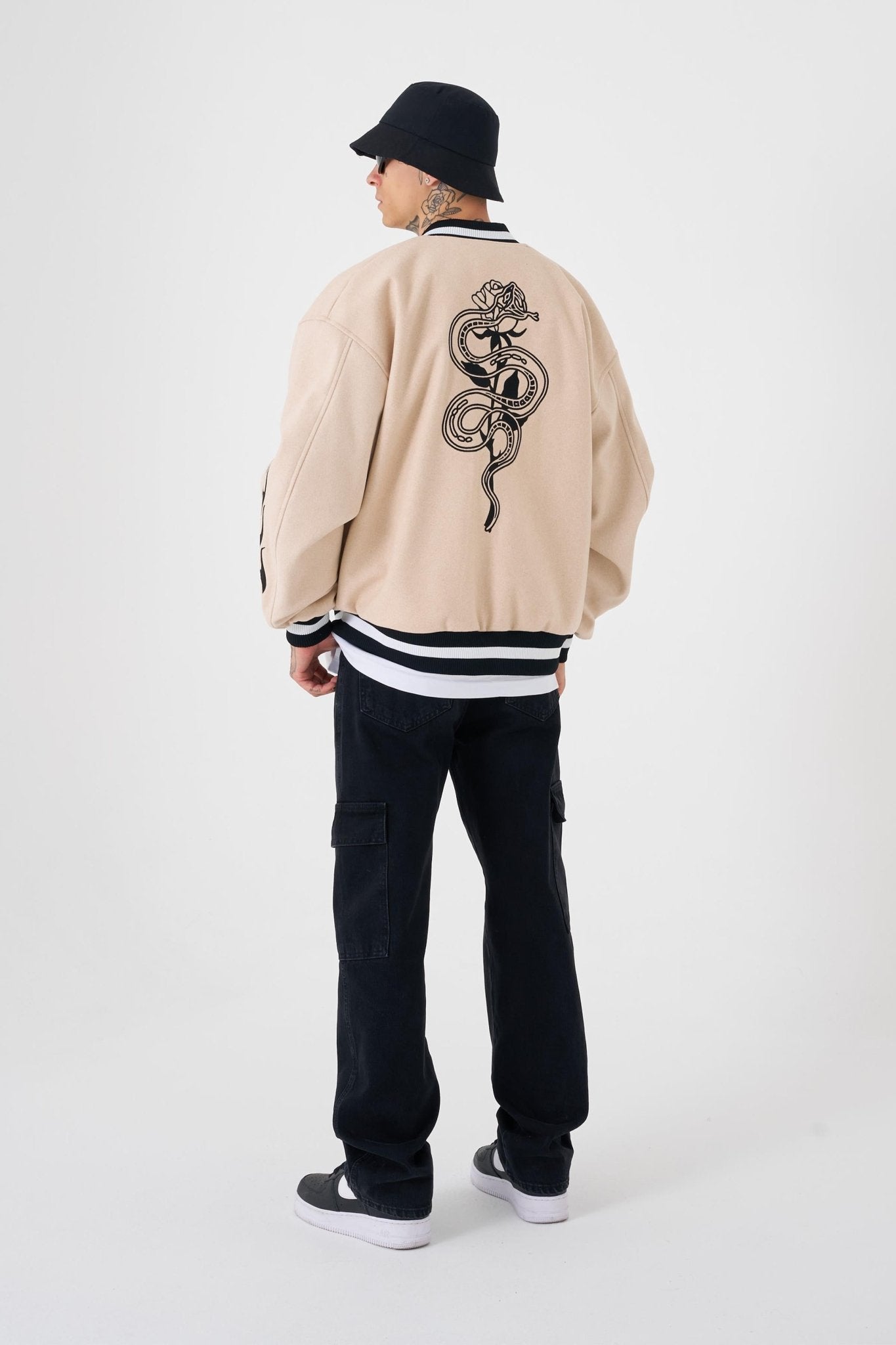 Erkek Snake Oversize Bomber Ceket Bej