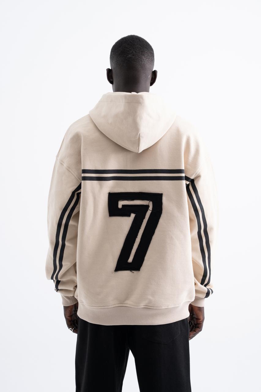 Erkek Social Mode Baskılı Fermuarlı Kapüşonlu Sweatshirt Açık Bej