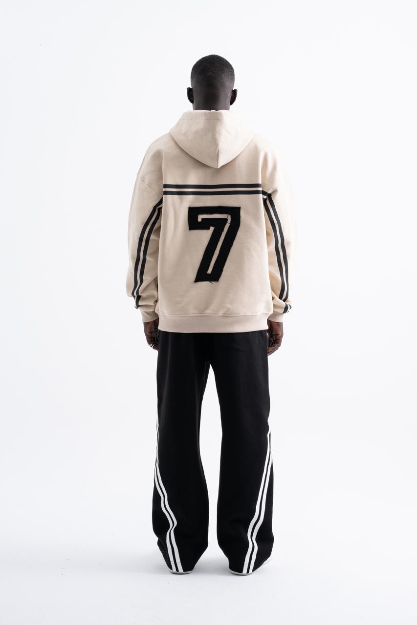 Erkek Social Mode Baskılı Fermuarlı Kapüşonlu Sweatshirt Açık Bej