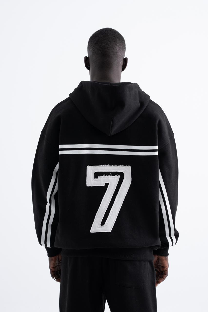 Erkek Social Mode Baskılı Fermuarlı Kapüşonlu Sweatshirt Siyah