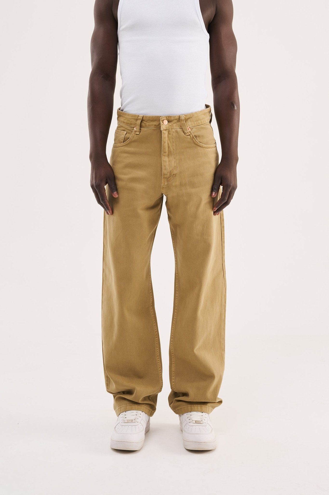 Erkek Soft Surfaced Baggy Relaxed Jean Pantolon Bej