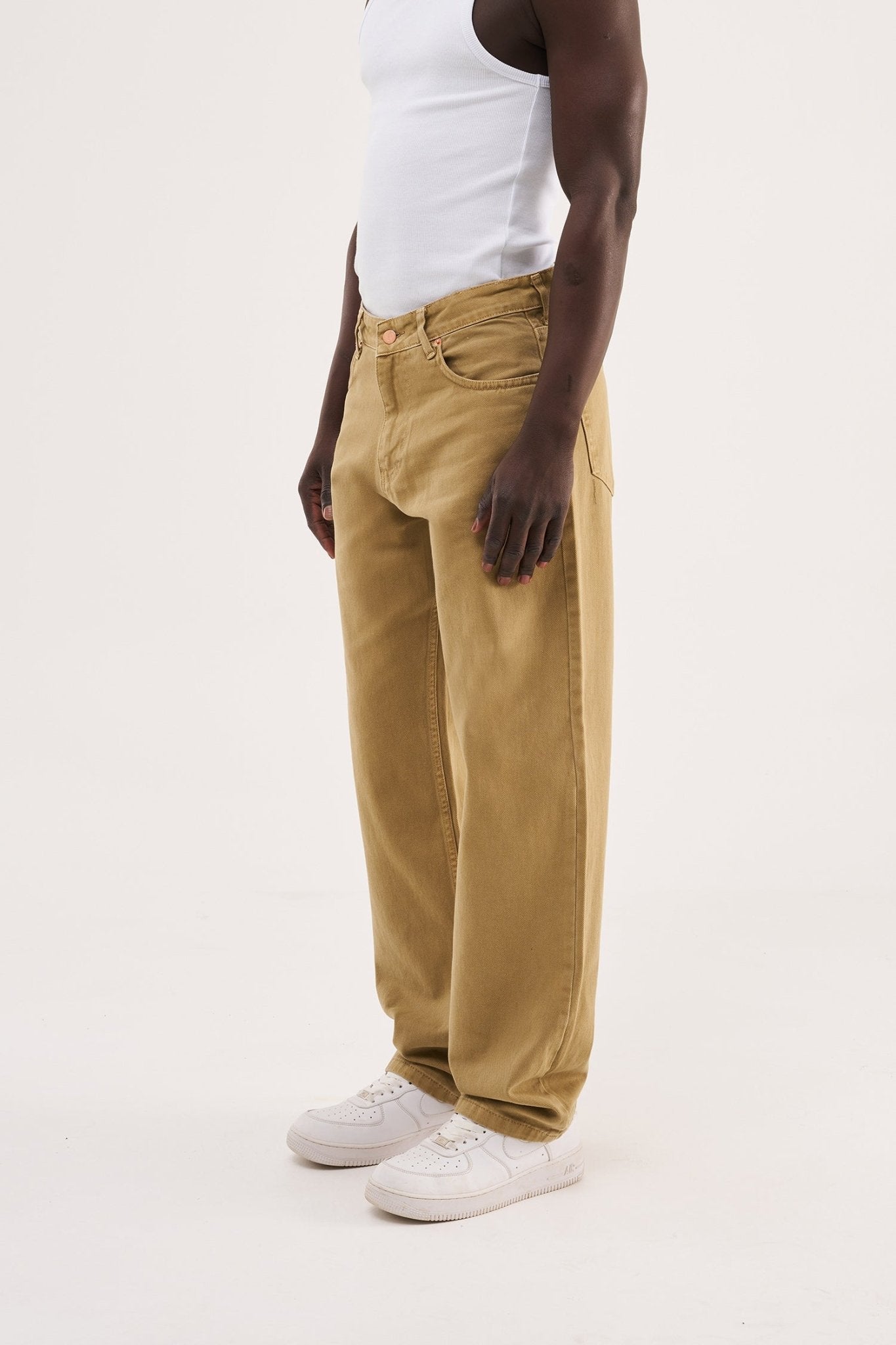Erkek Soft Surfaced Baggy Relaxed Jean Pantolon Bej