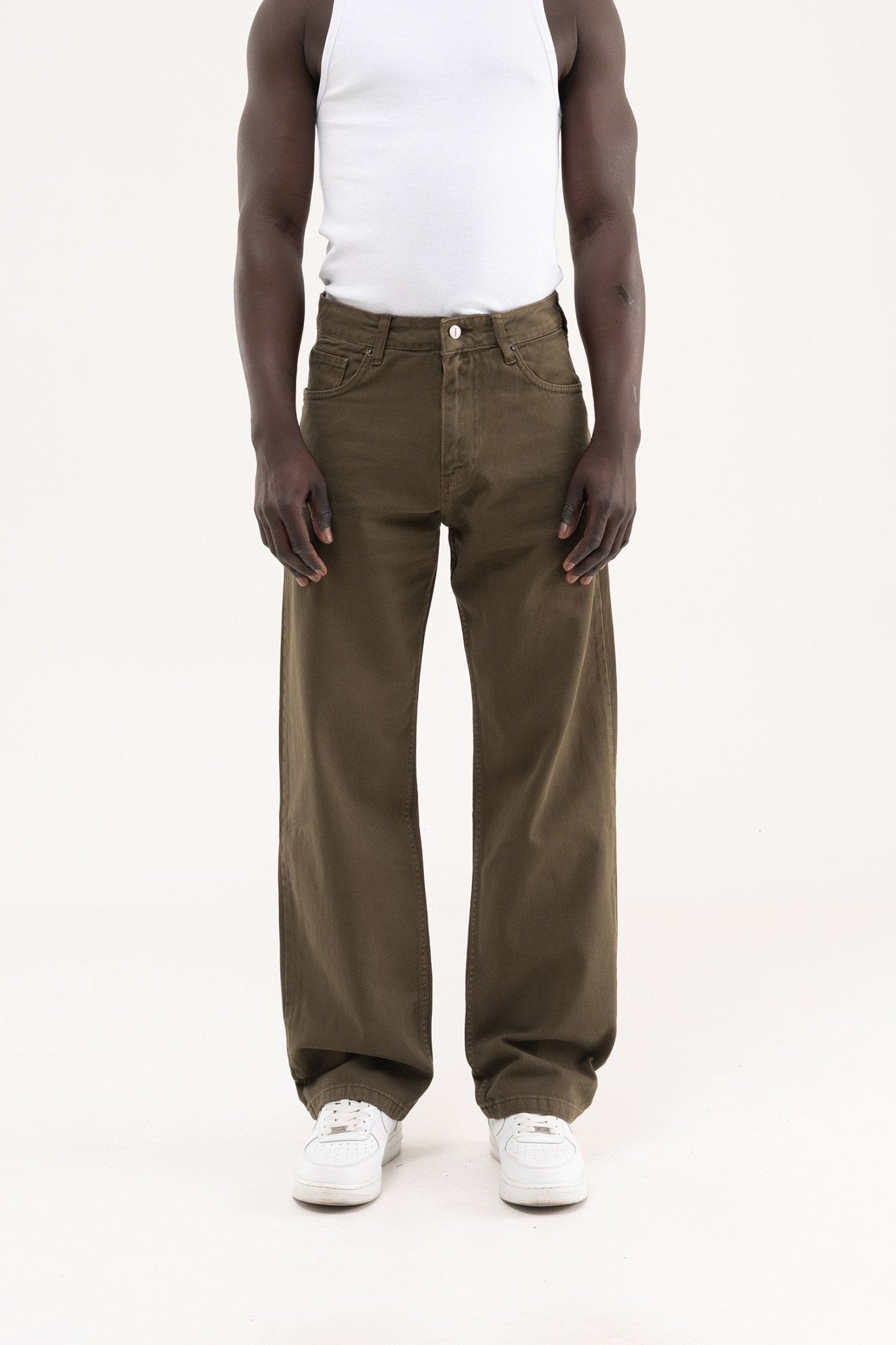 Erkek Soft Surfaced Baggy Relaxed Jean Pantolon Haki