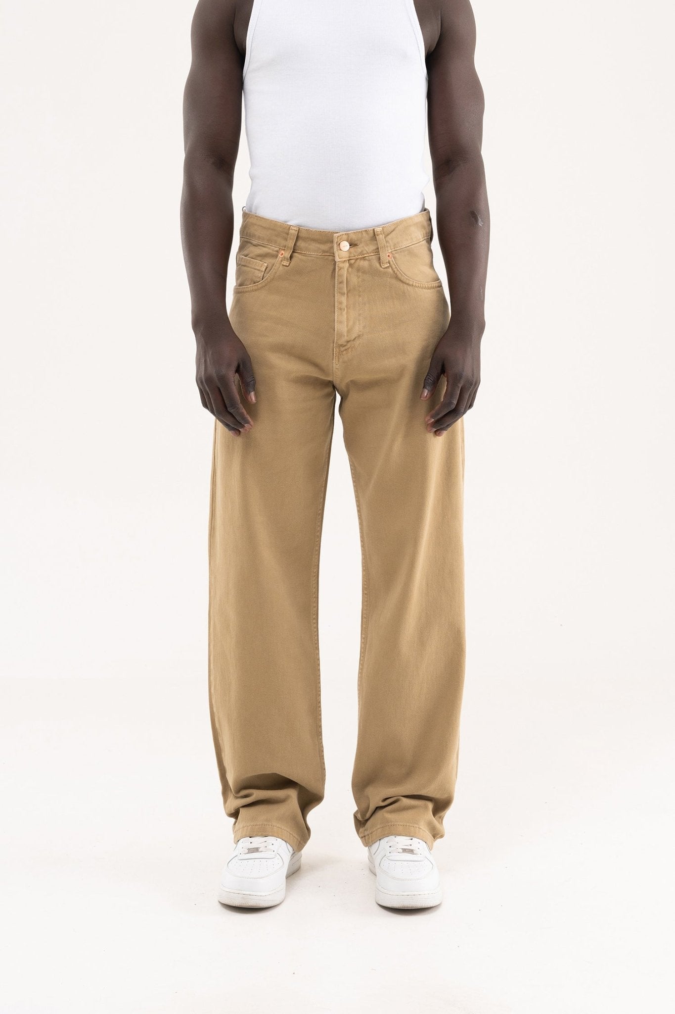 Erkek Soft Surfaced Baggy Relaxed Jean Pantolon Kahverengi