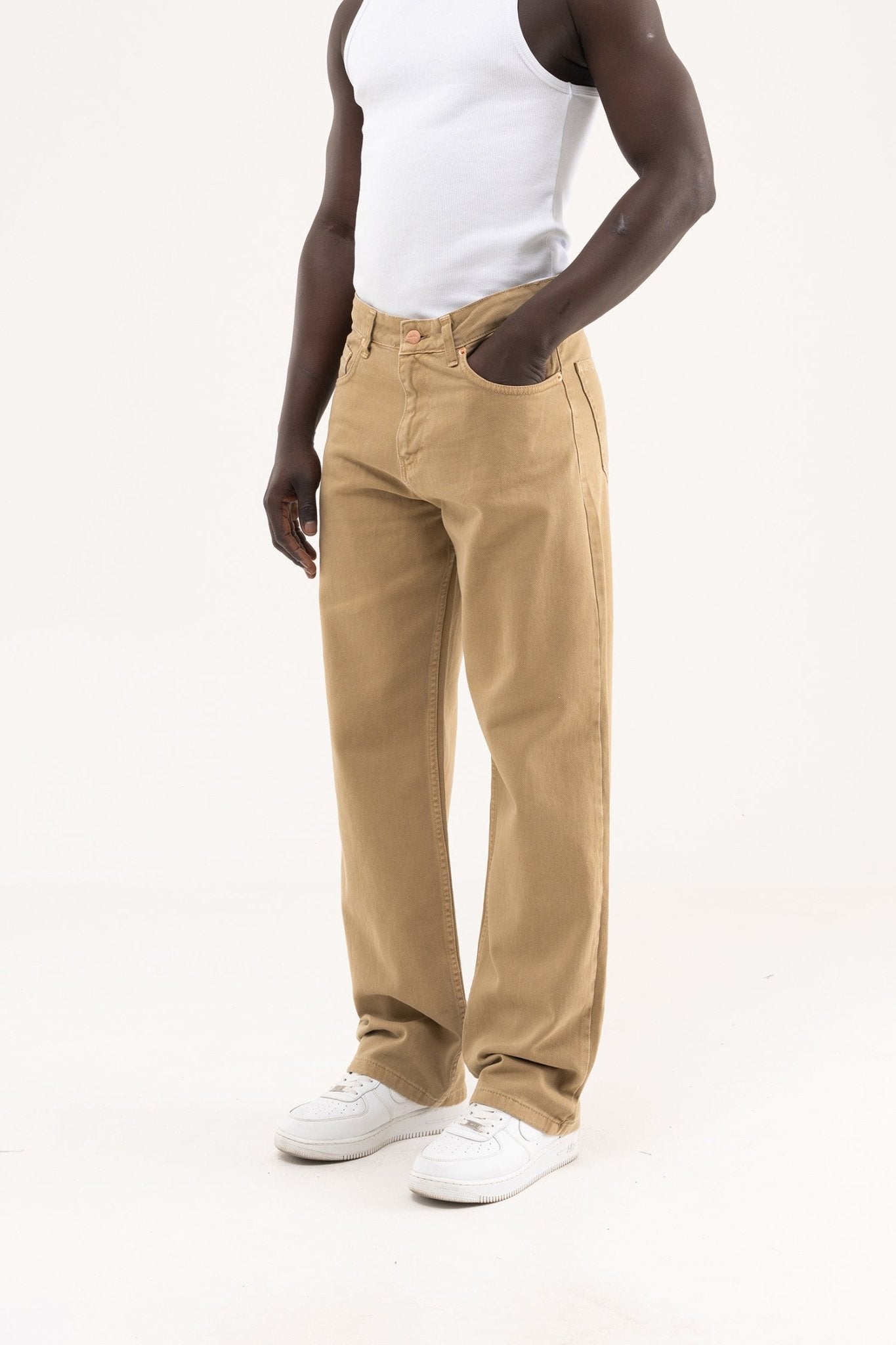 Erkek Soft Surfaced Baggy Relaxed Jean Pantolon Kahverengi