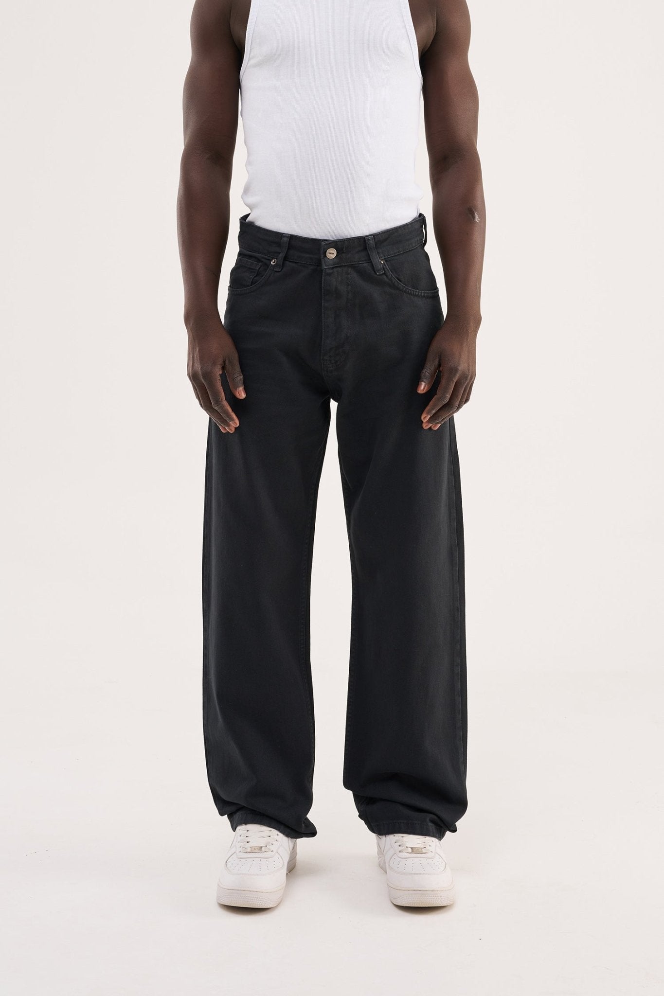 Erkek Soft Surfaced Baggy Relaxed Jean Pantolon Koyu Antrasit