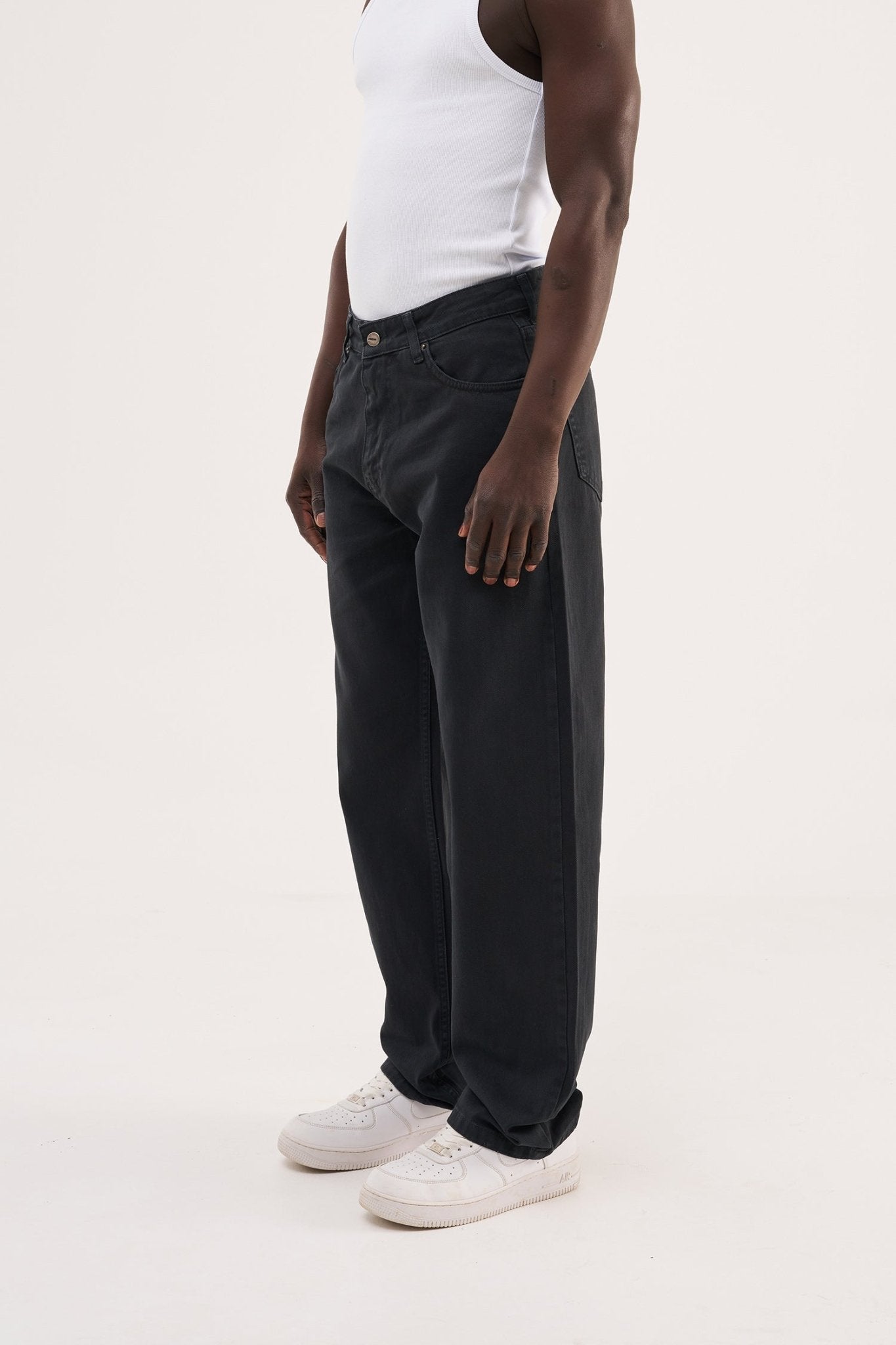 Erkek Soft Surfaced Baggy Relaxed Jean Pantolon Koyu Antrasit