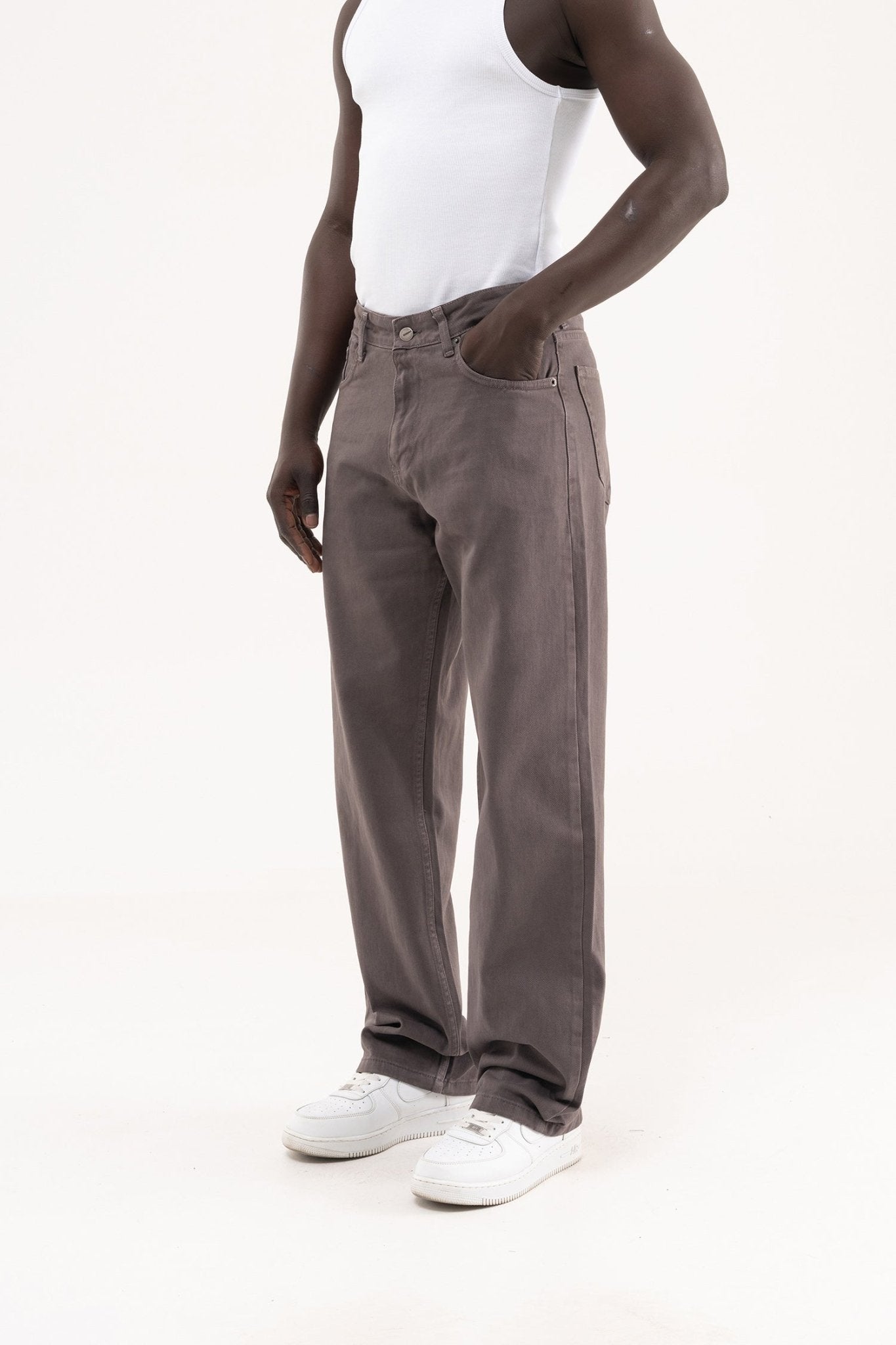 Erkek Soft Surfaced Baggy Relaxed Jean Pantolon Taş