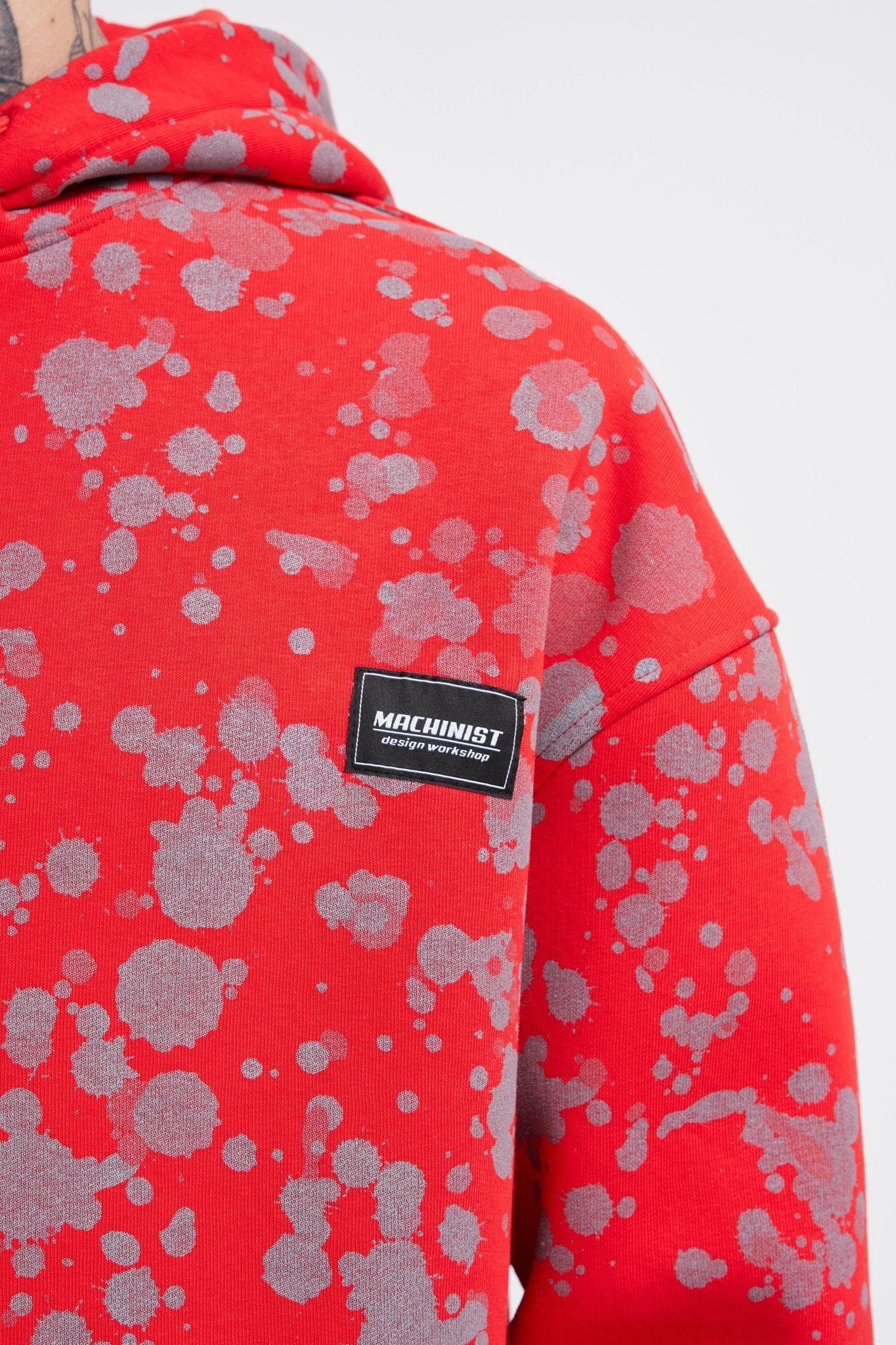 Erkek Splash Printed Kapüşonlu Sweatshirt Kırmızı