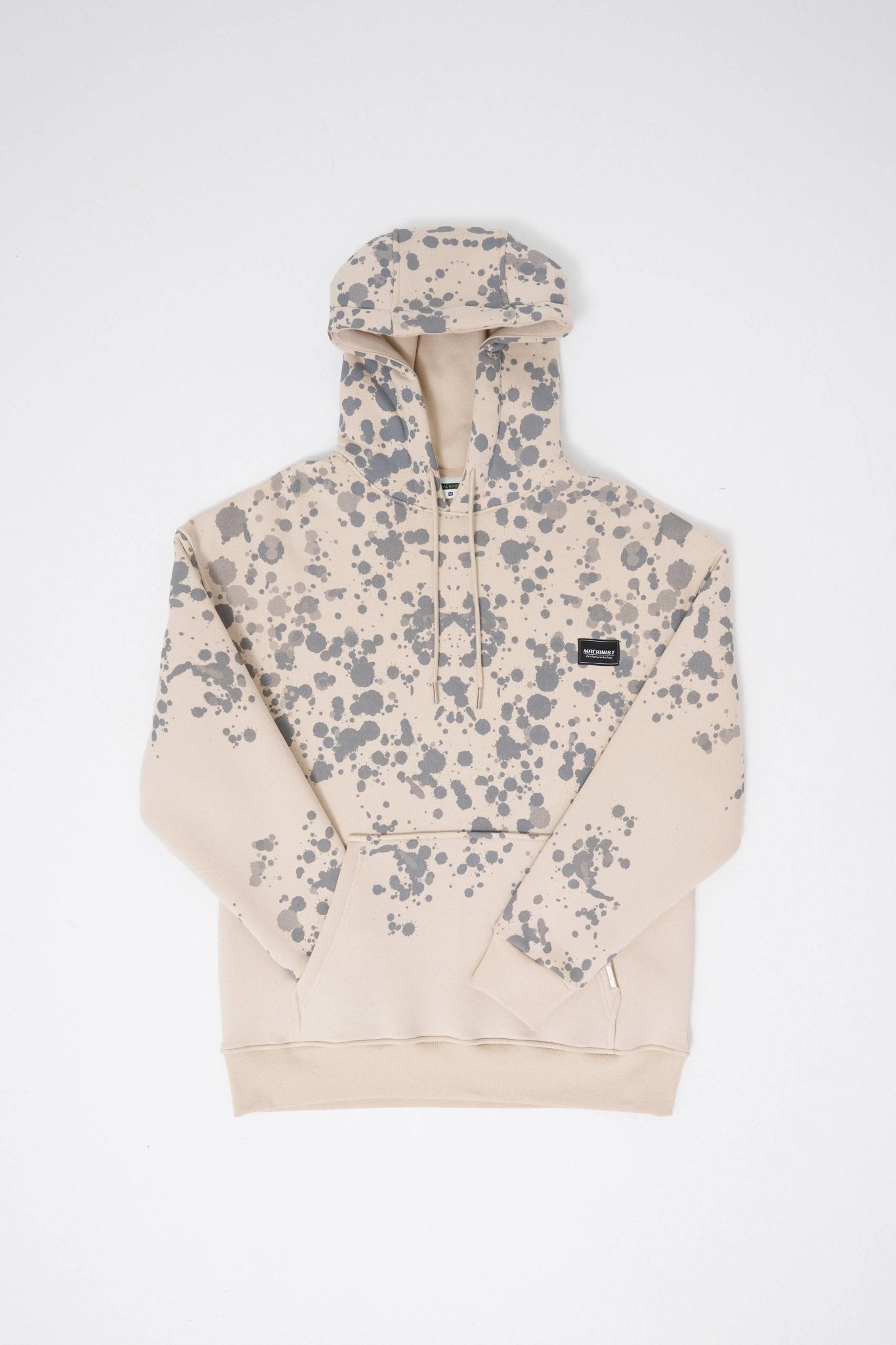 Erkek Splash Printed Kapüşonlu Sweatshirt Açık Bej