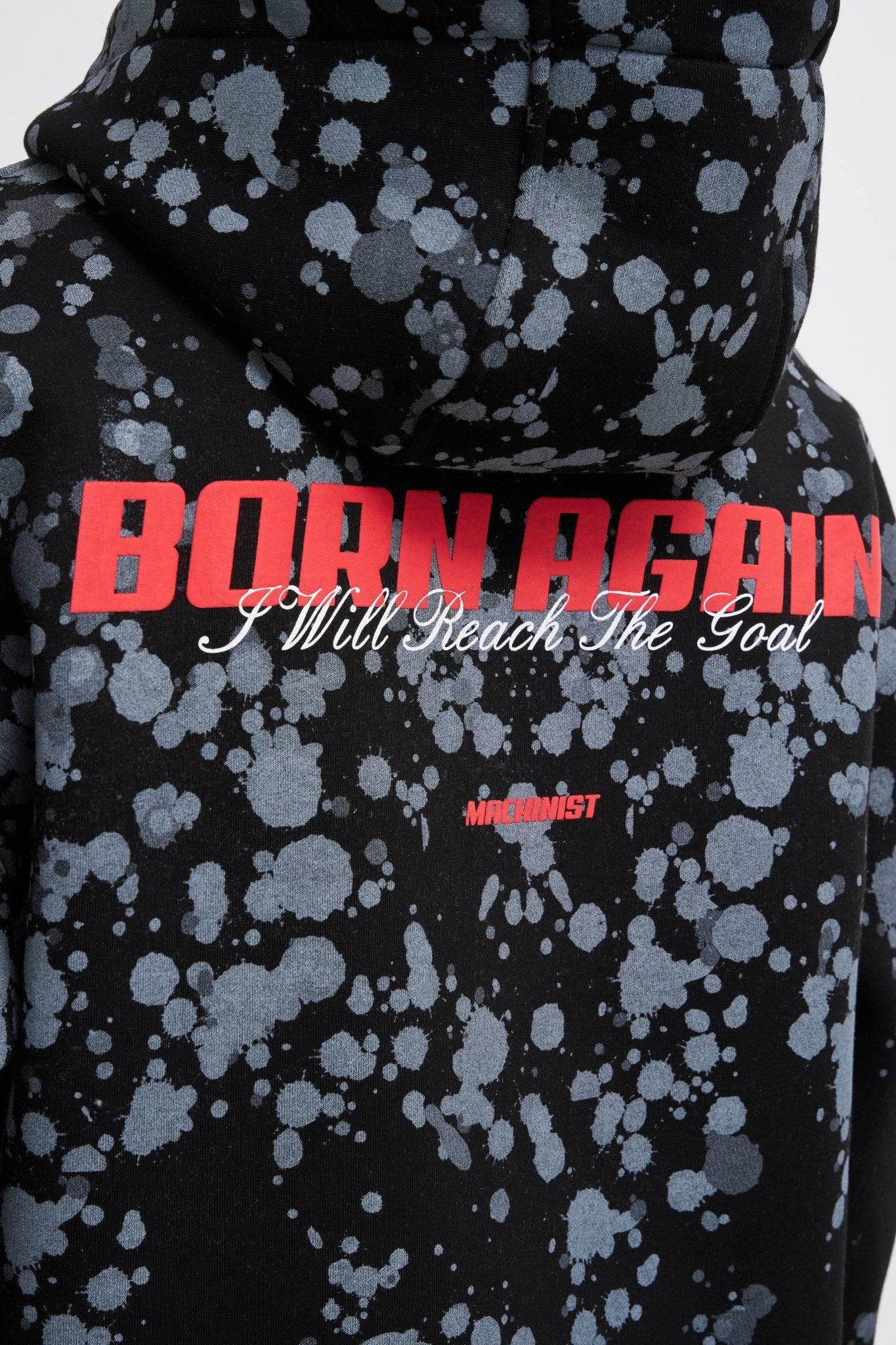 Erkek Splash Printed Kapüşonlu Sweatshirt Siyah