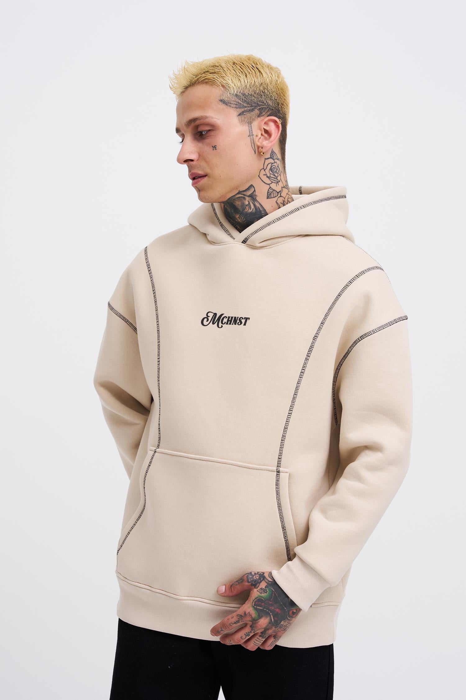 Erkek Straddie Hoodie Açık Bej