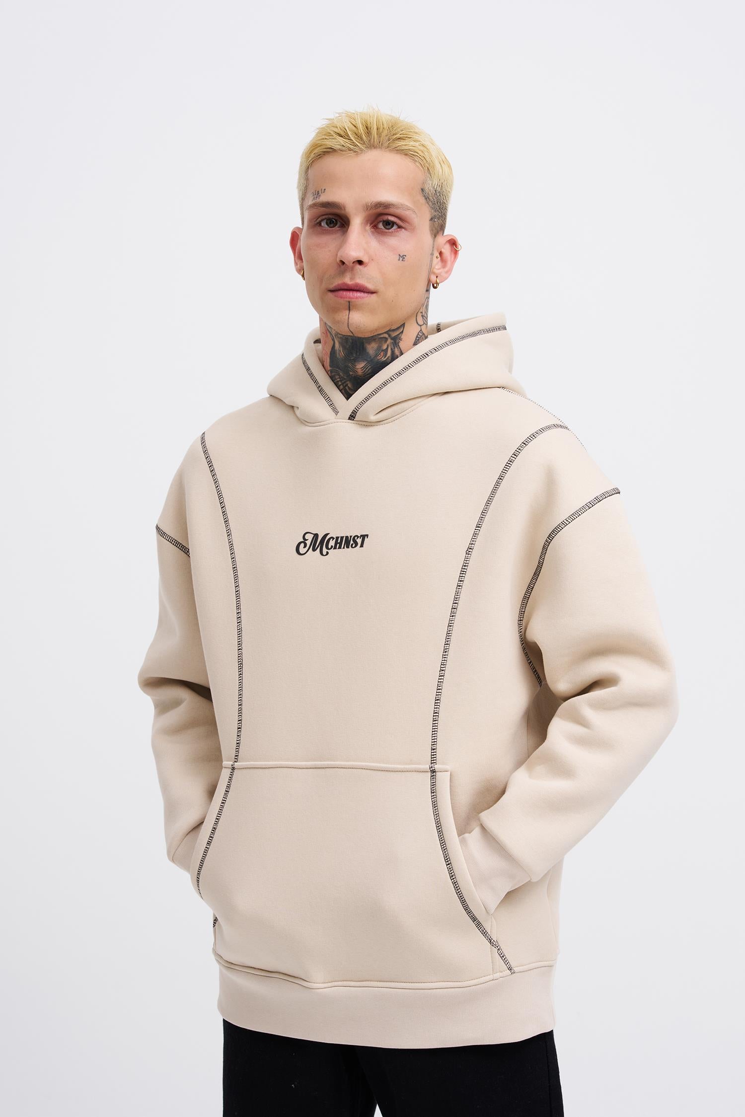 Erkek Straddie Hoodie Açık Bej
